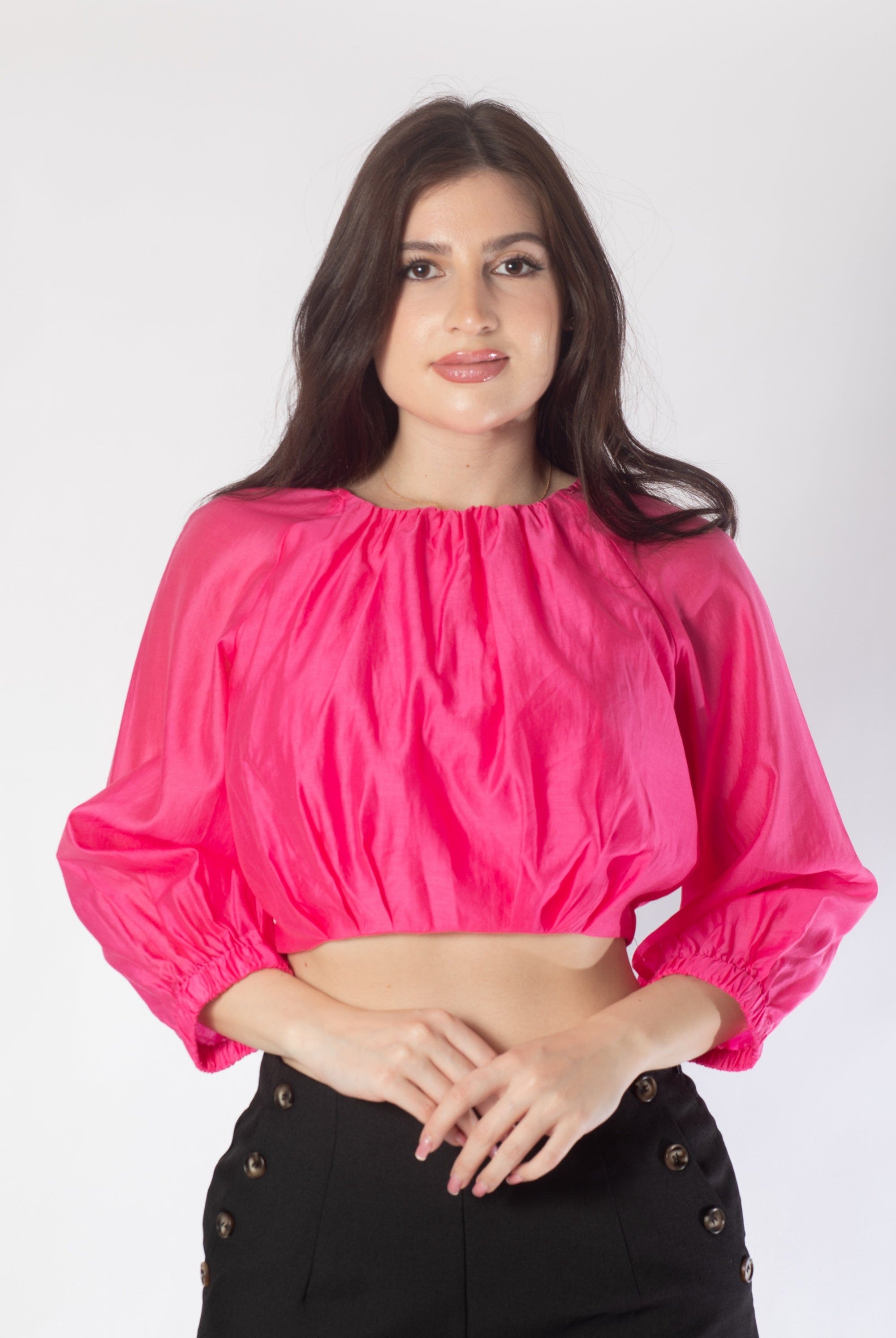 بلوزة خصر مرتفع سادة 3/4 كم نسائي