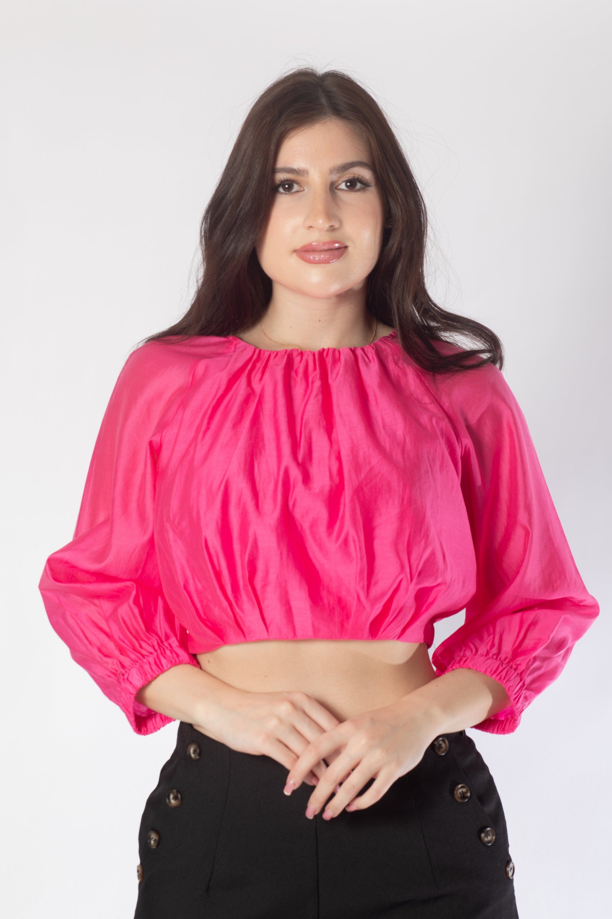 بلوزة خصر مرتفع سادة 3/4 كم نسائي