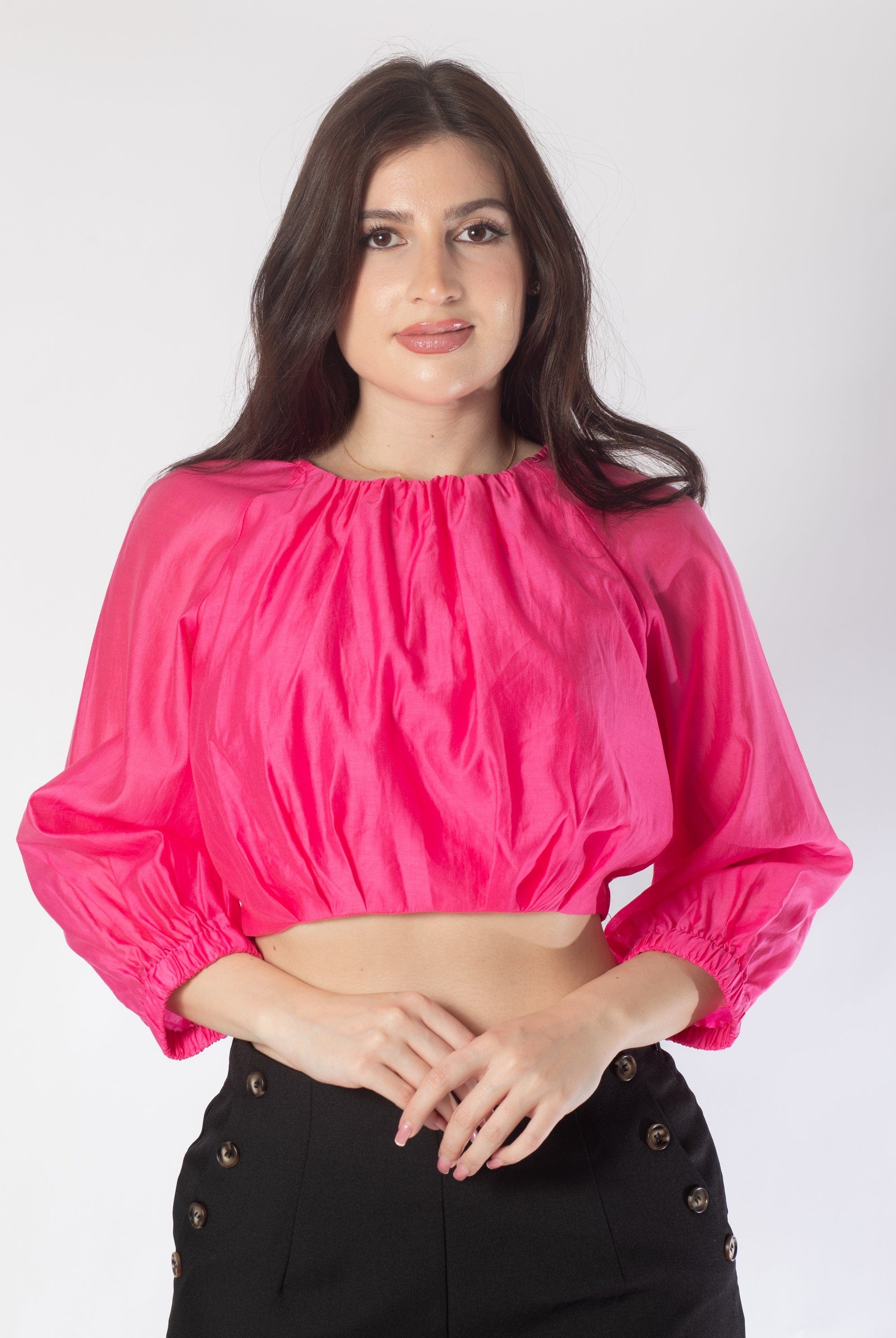 بلوزة خصر مرتفع سادة 3/4 كم نسائي