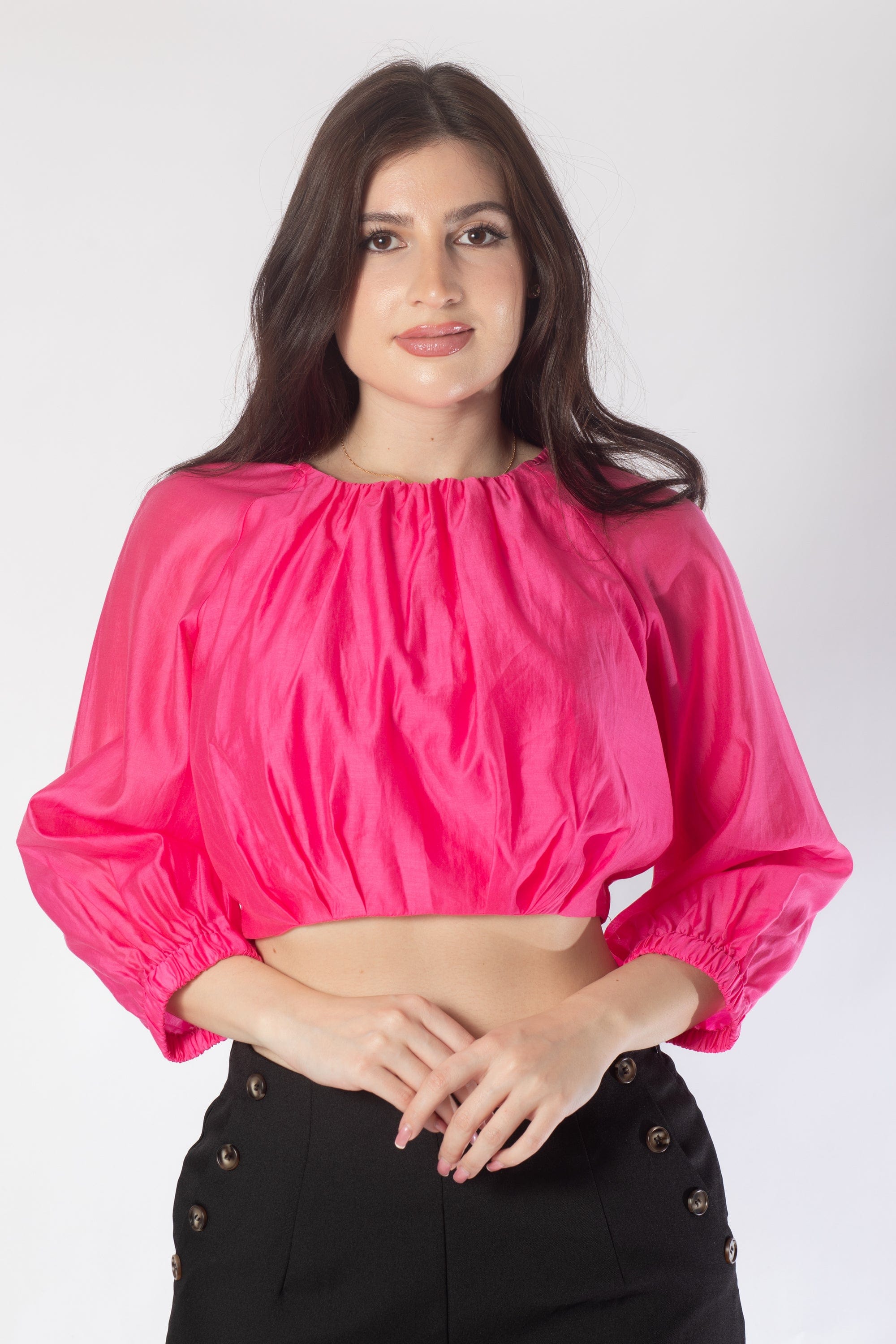 بلوزة خصر مرتفع سادة 3/4 كم نسائي