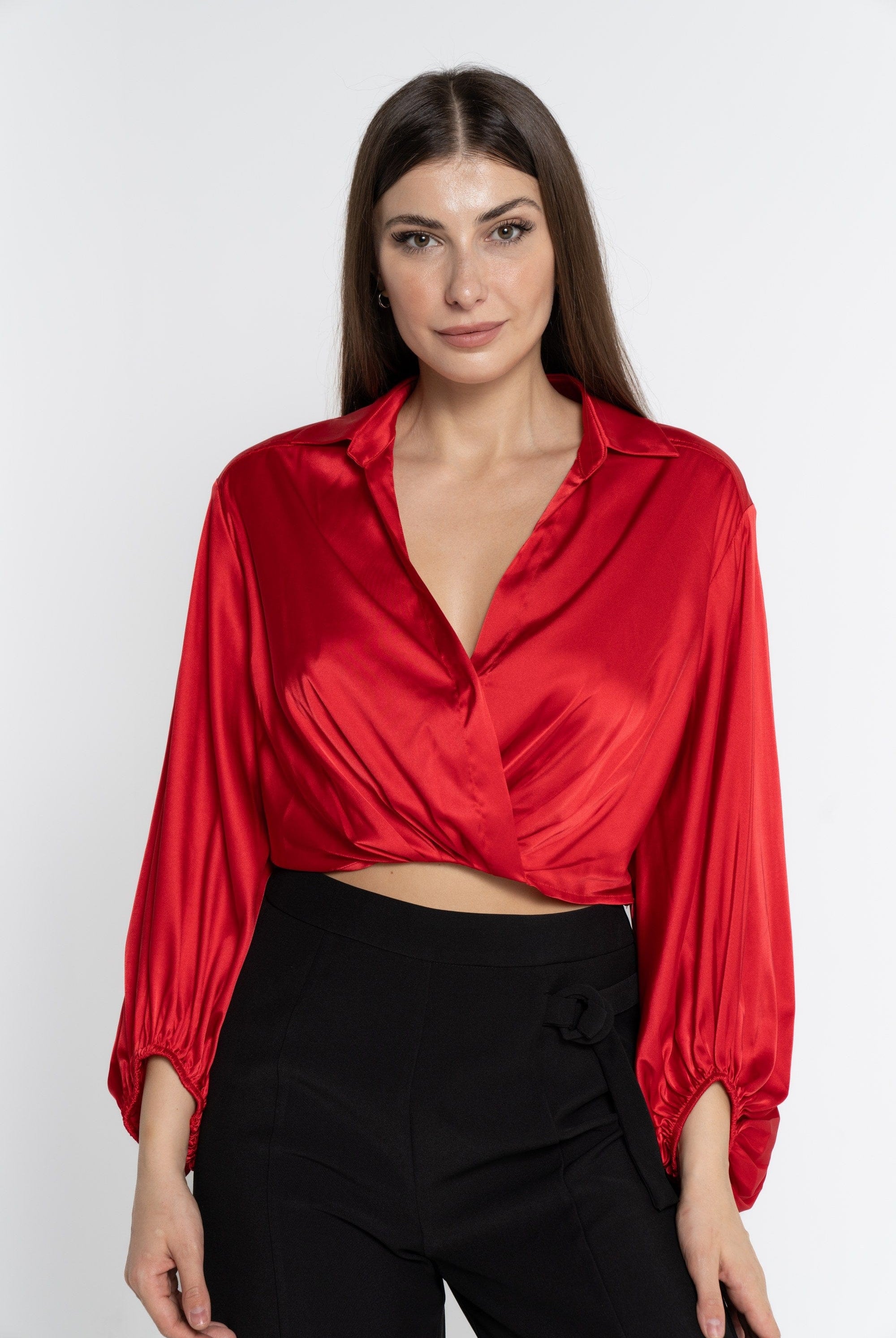 نتشي بلوزة بأكمام طويلة خصر مرتفع نسائي