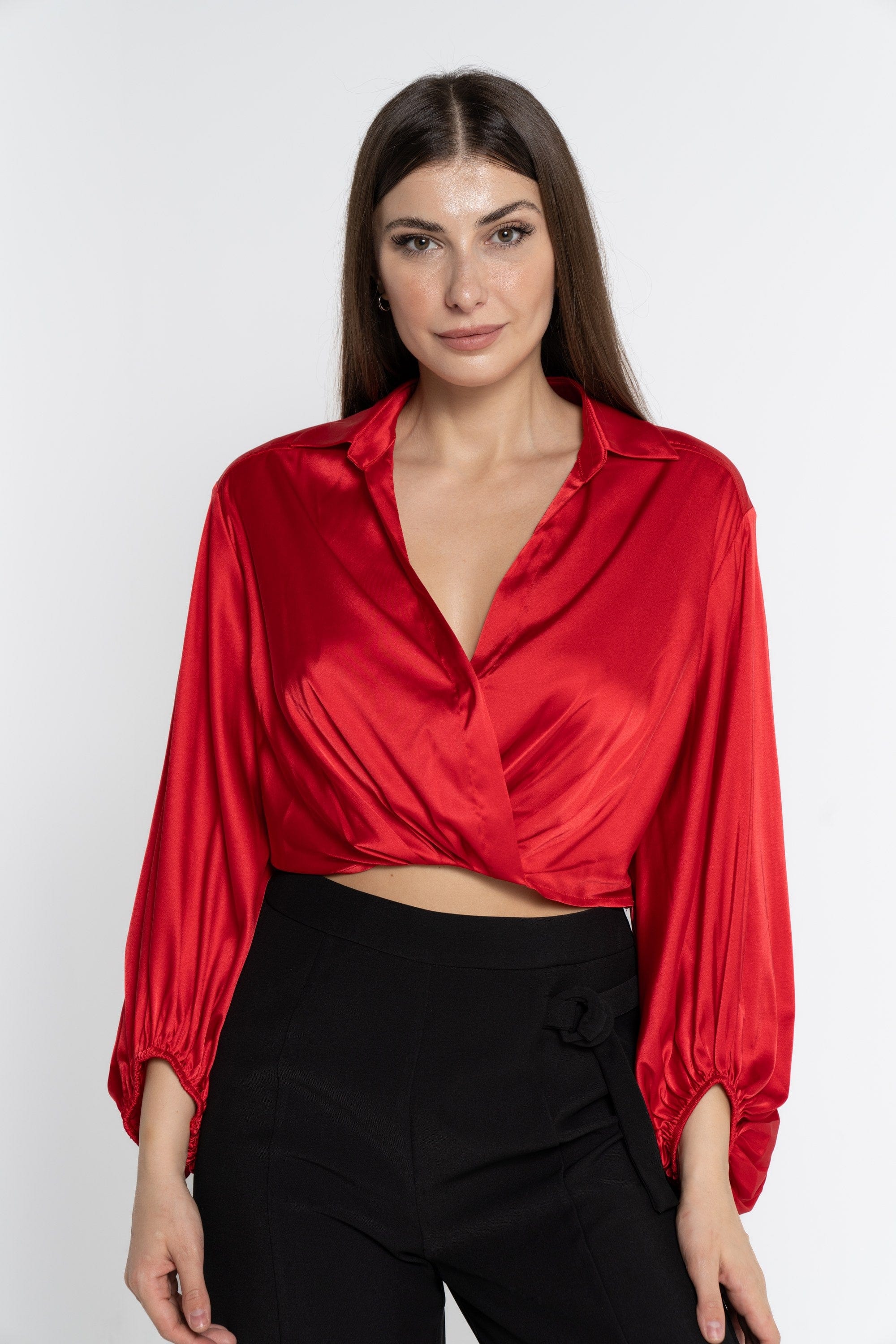 نتشي بلوزة بأكمام طويلة خصر مرتفع نسائي