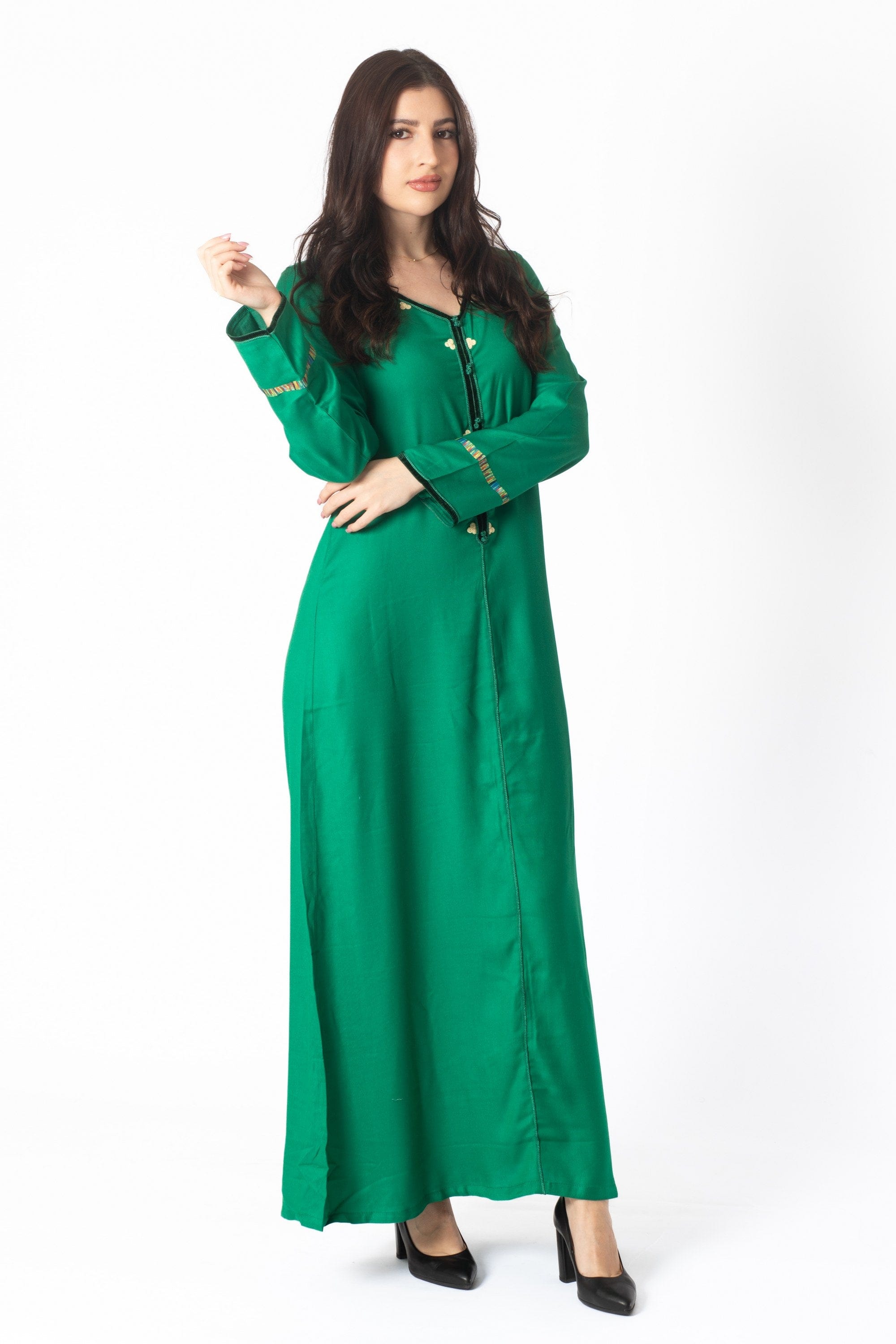 ديامانتين كميس طويلة الأكمام مطرزة بالخيط نسائي أخضر داكن