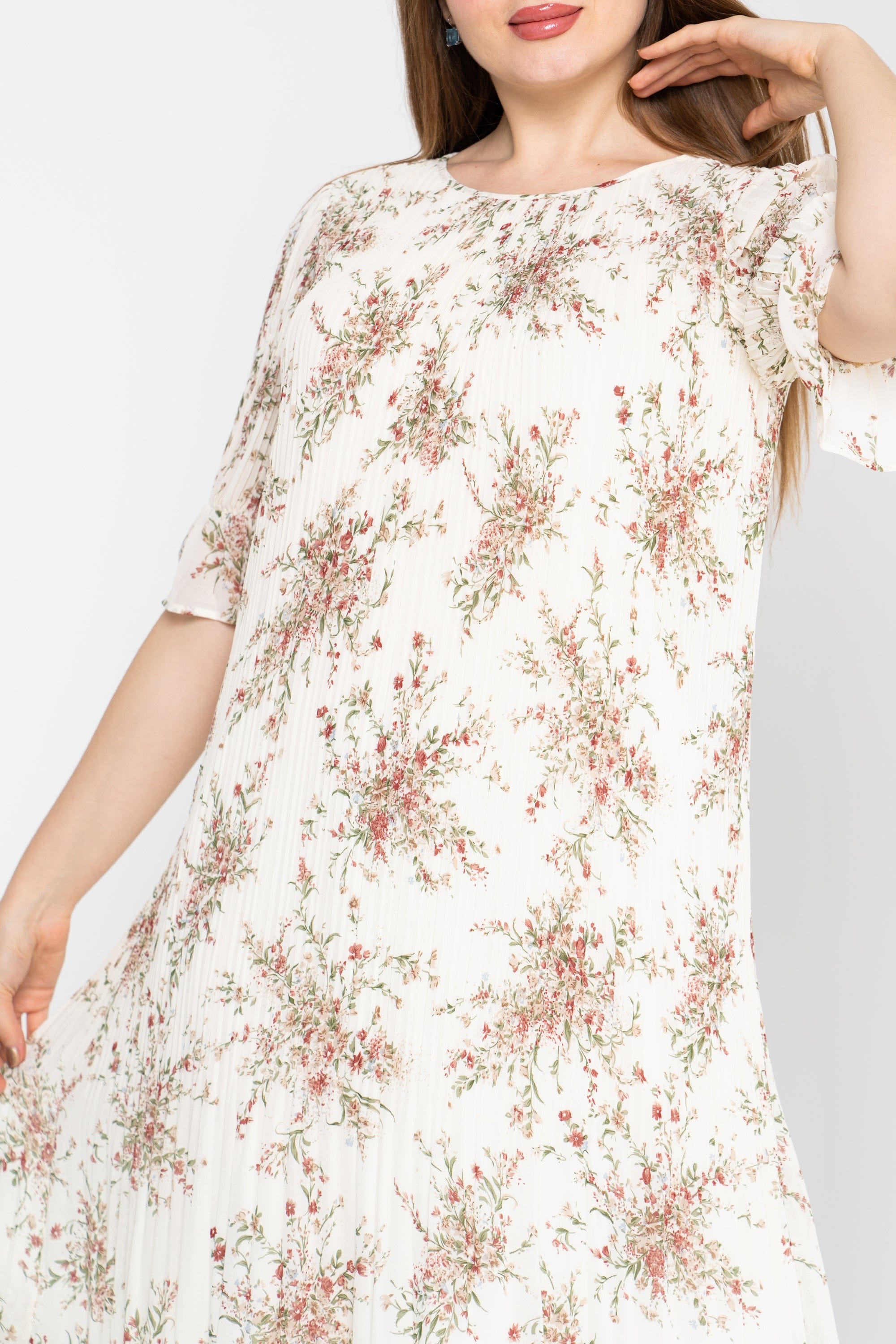 نتشي فستان ماكسي 3/4 كم مورد برقبة دائرية