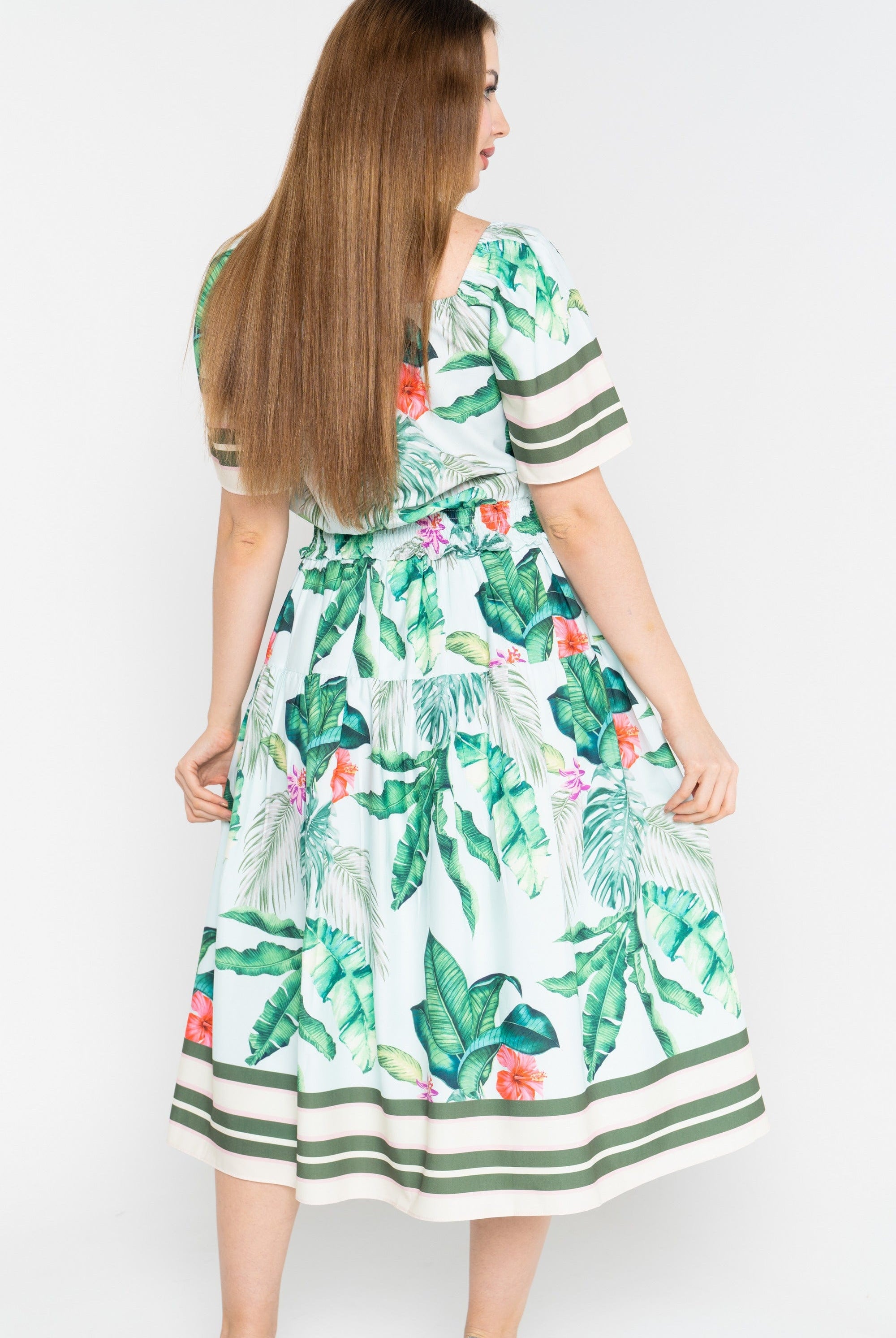 نتشي تنورة ميدي مشجرة بخصر مرتفع