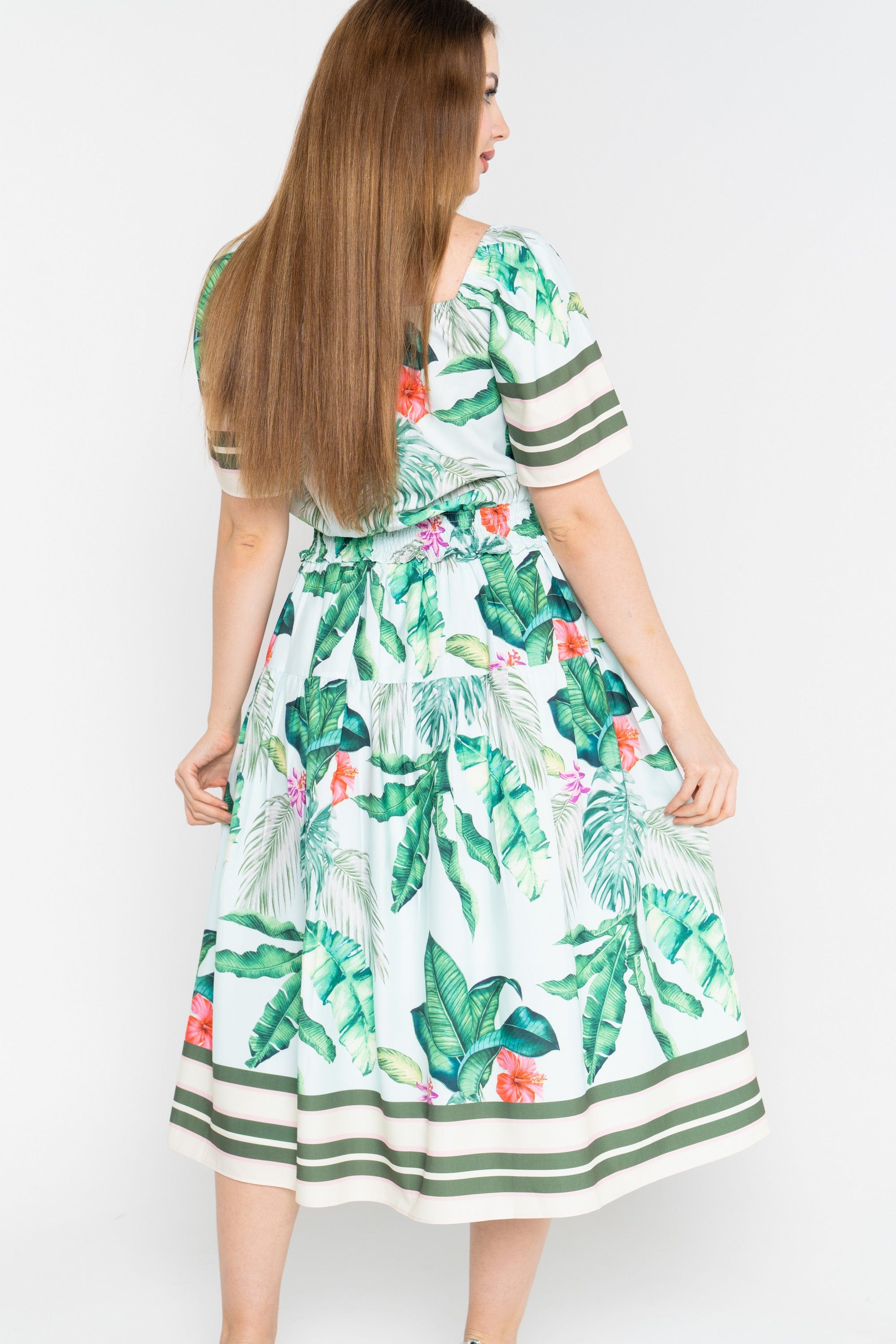 نتشي تنورة ميدي مشجرة بخصر مرتفع