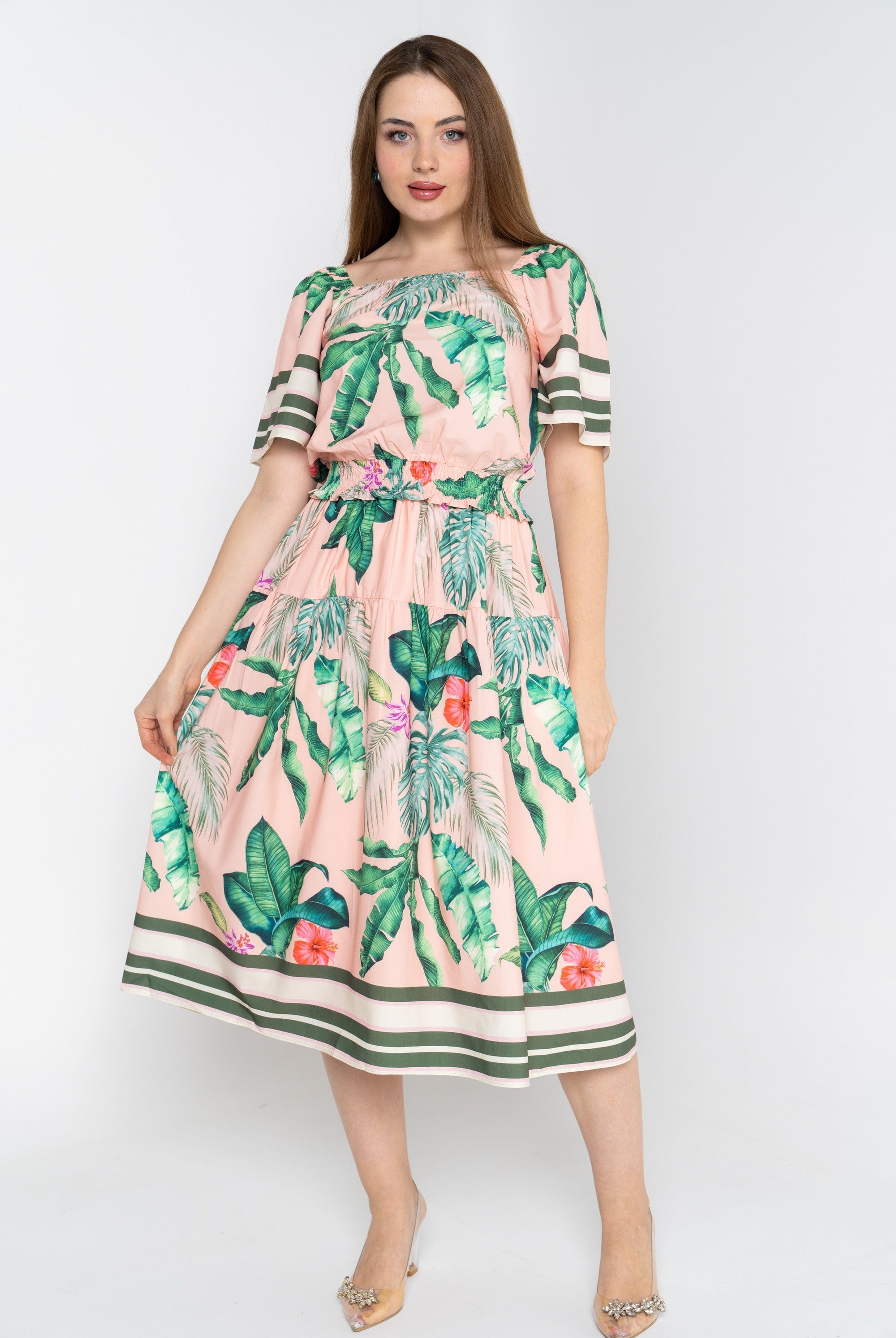 نتشي تنورة ميدي مشجرة بخصر مرتفع