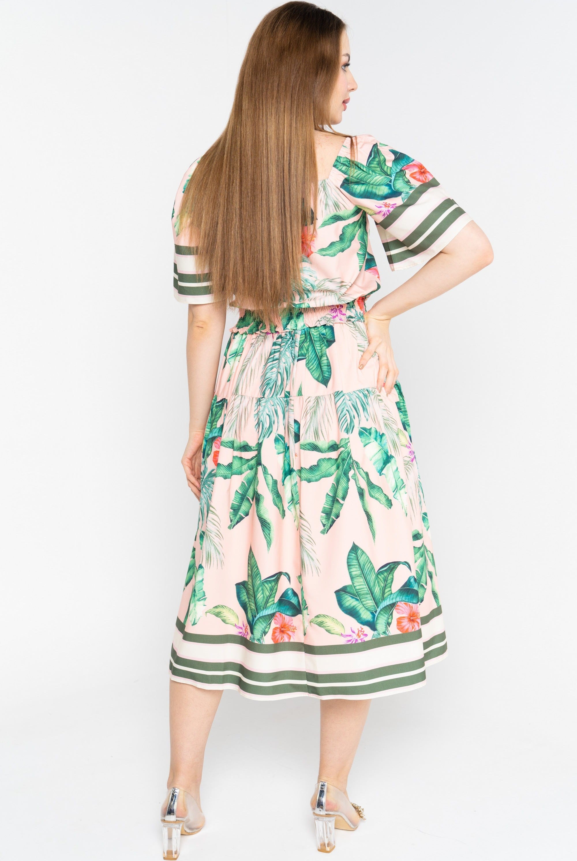 نتشي تنورة ميدي مشجرة بخصر مرتفع