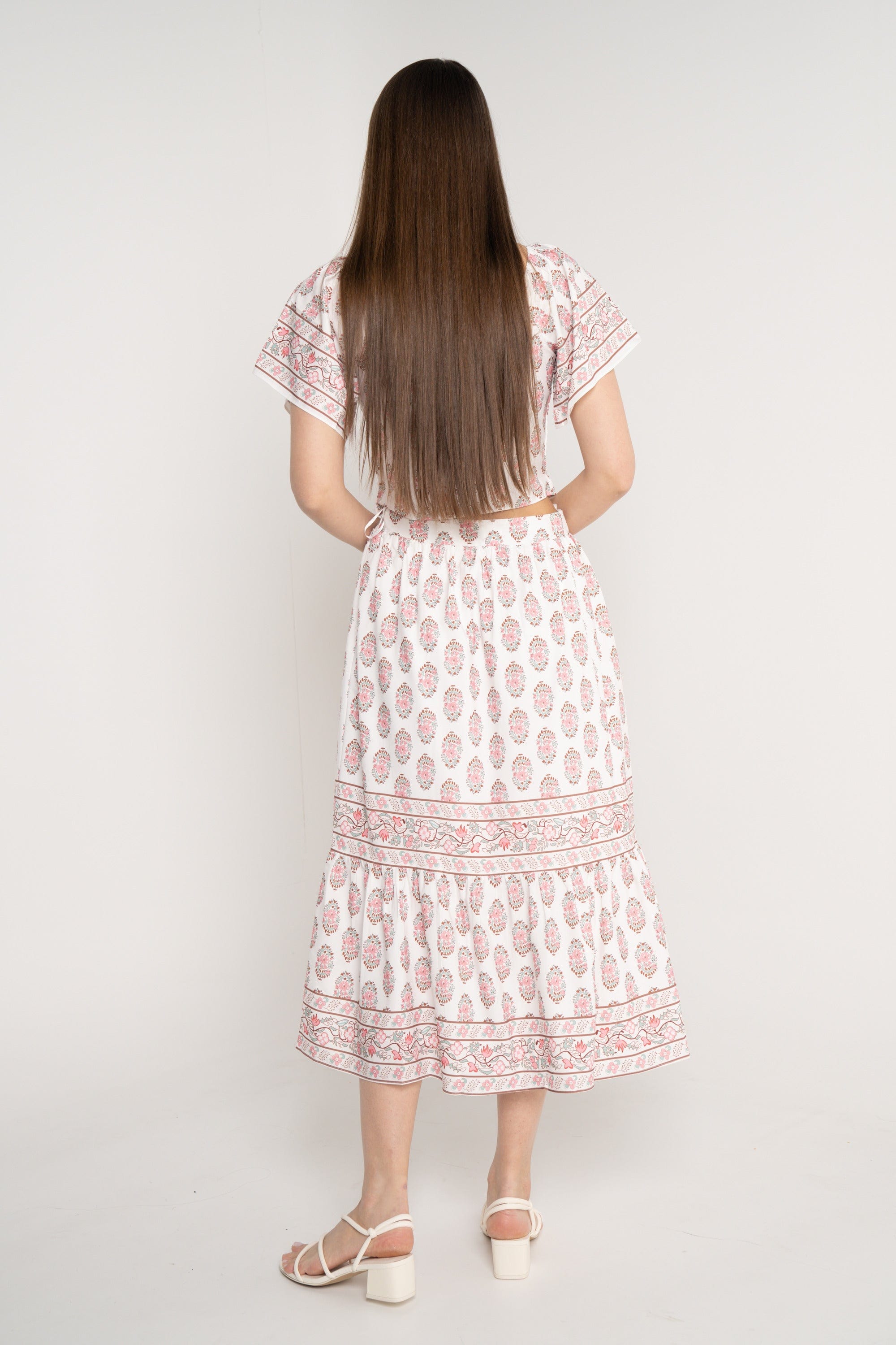 نتشي تنورة ميدي منقوشة خصر مرتفع نسائي ازرق/زهري