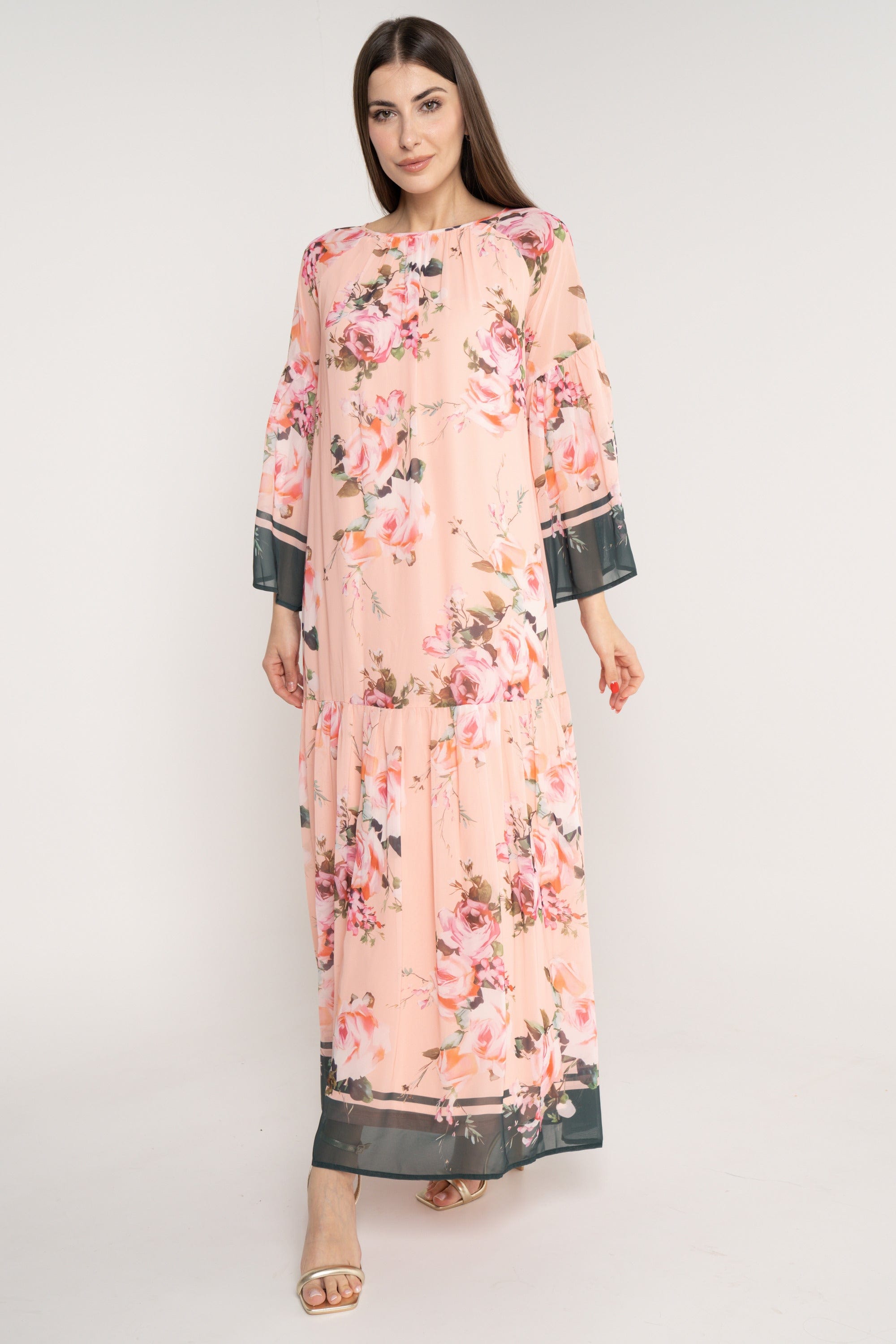 نتشي فستان مورد ماكسي كم طويل واسع نسائي