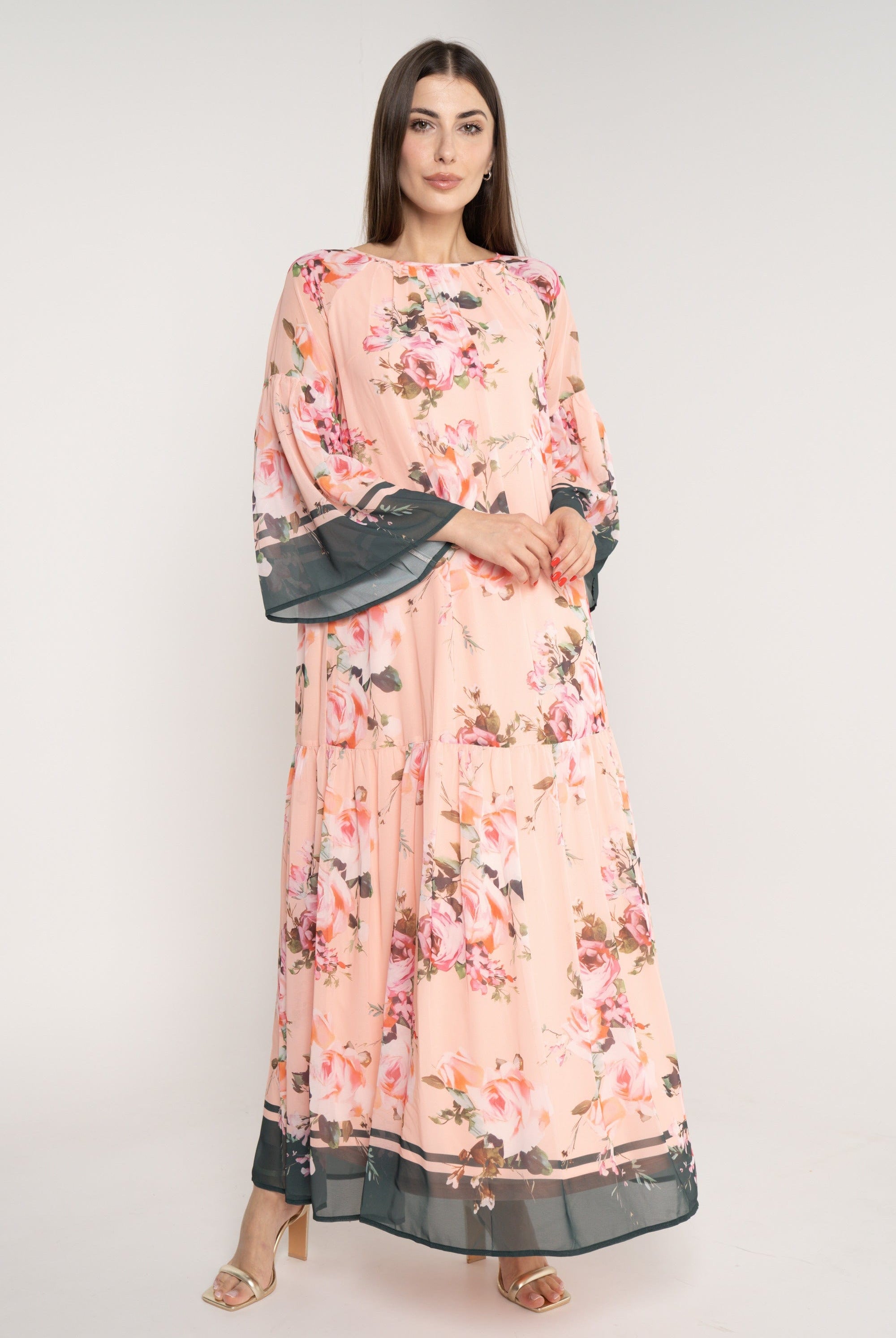 نتشي فستان مورد ماكسي كم طويل واسع نسائي