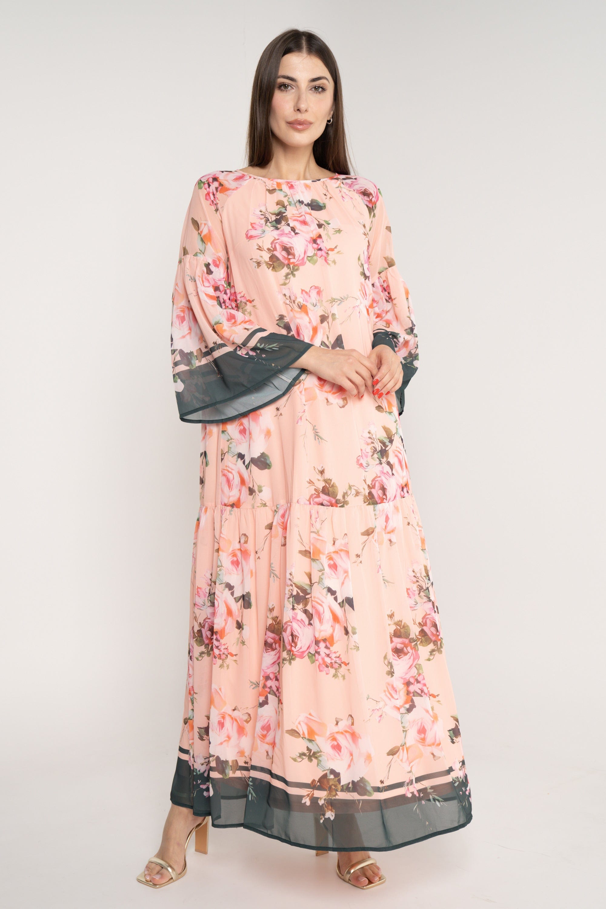 نتشي فستان مورد ماكسي كم طويل واسع نسائي