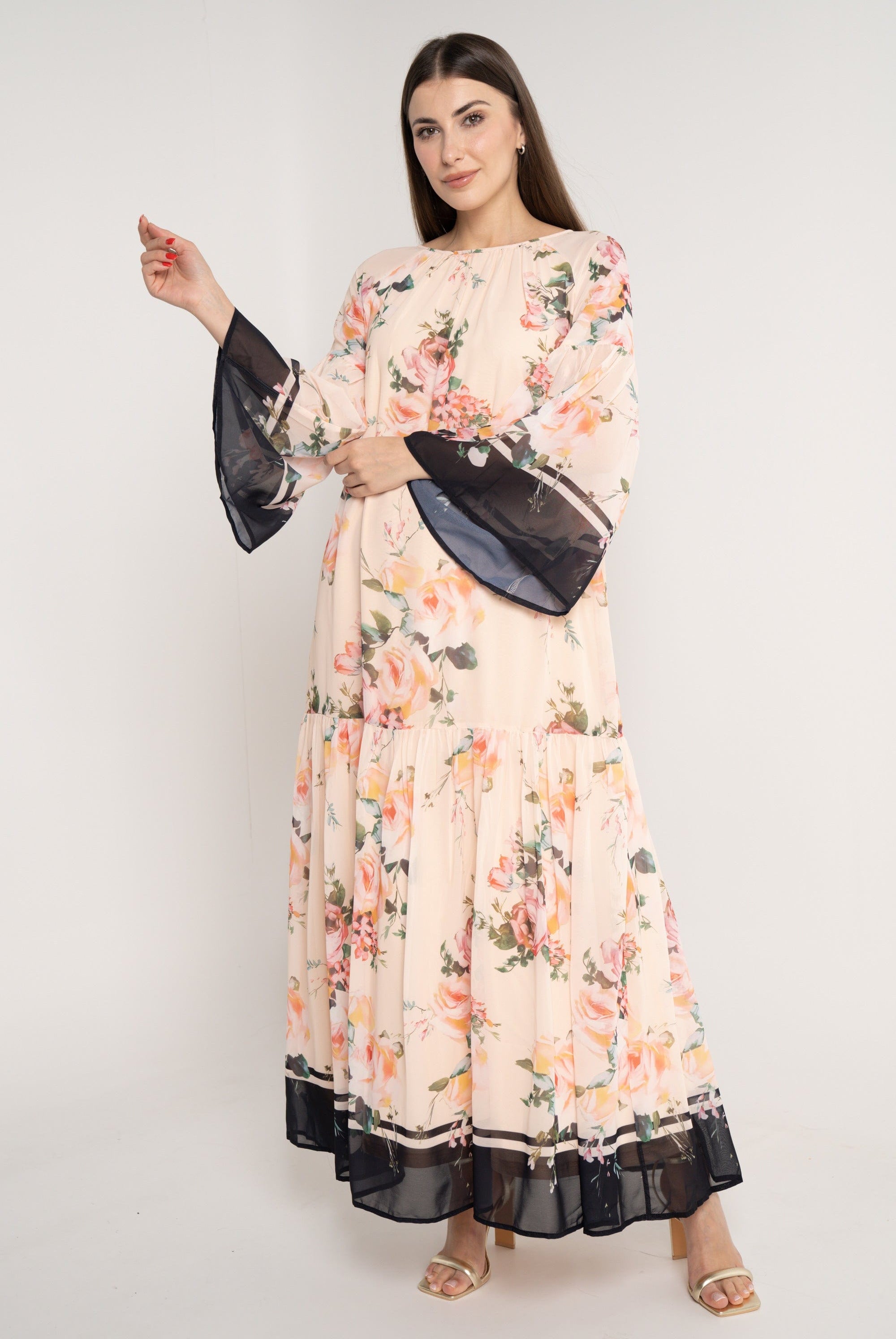 نتشي فستان مورد ماكسي كم طويل واسع نسائي