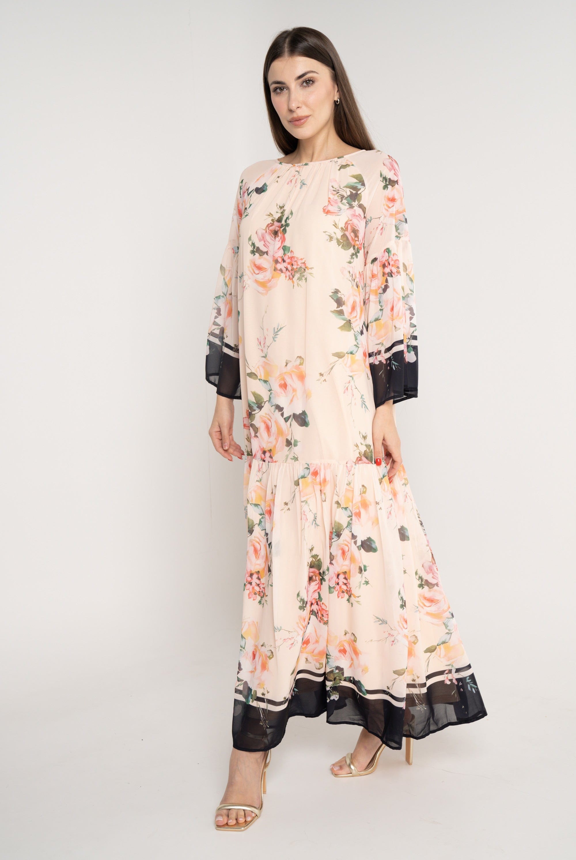 نتشي فستان مورد ماكسي كم طويل واسع نسائي