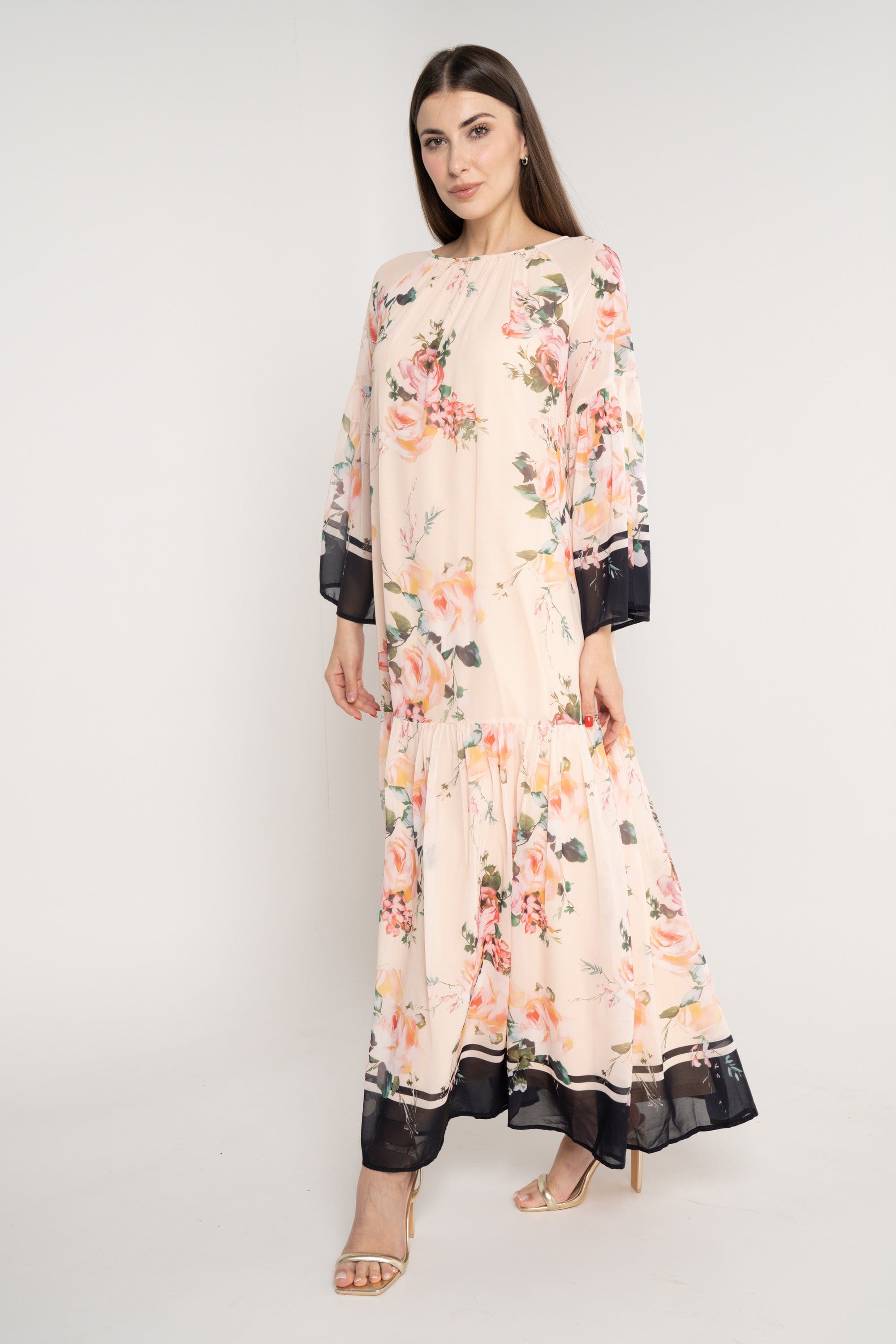 نتشي فستان مورد ماكسي كم طويل واسع نسائي