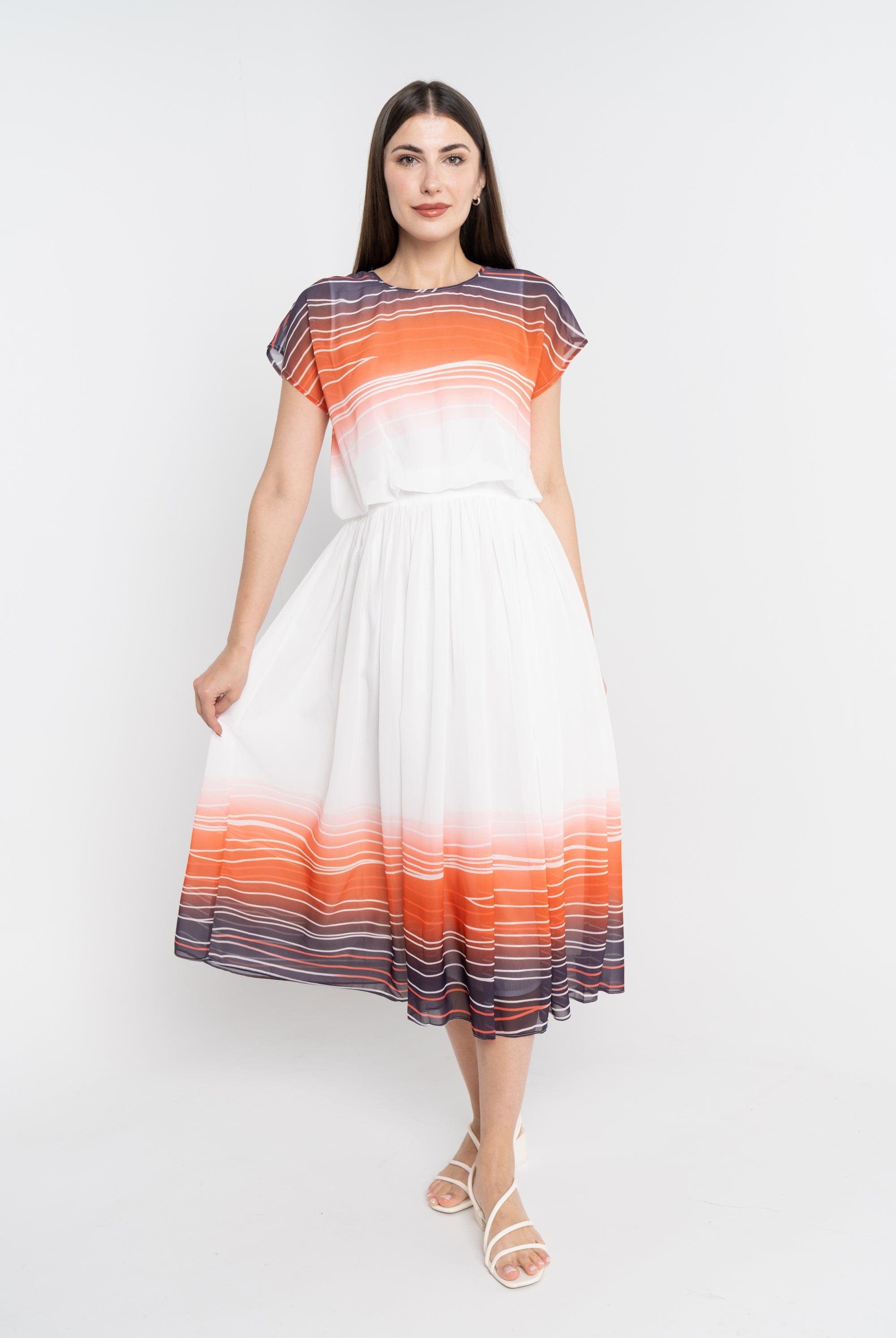 نتشي فستان ميدي مخصر كم قصير منقوش نسائي