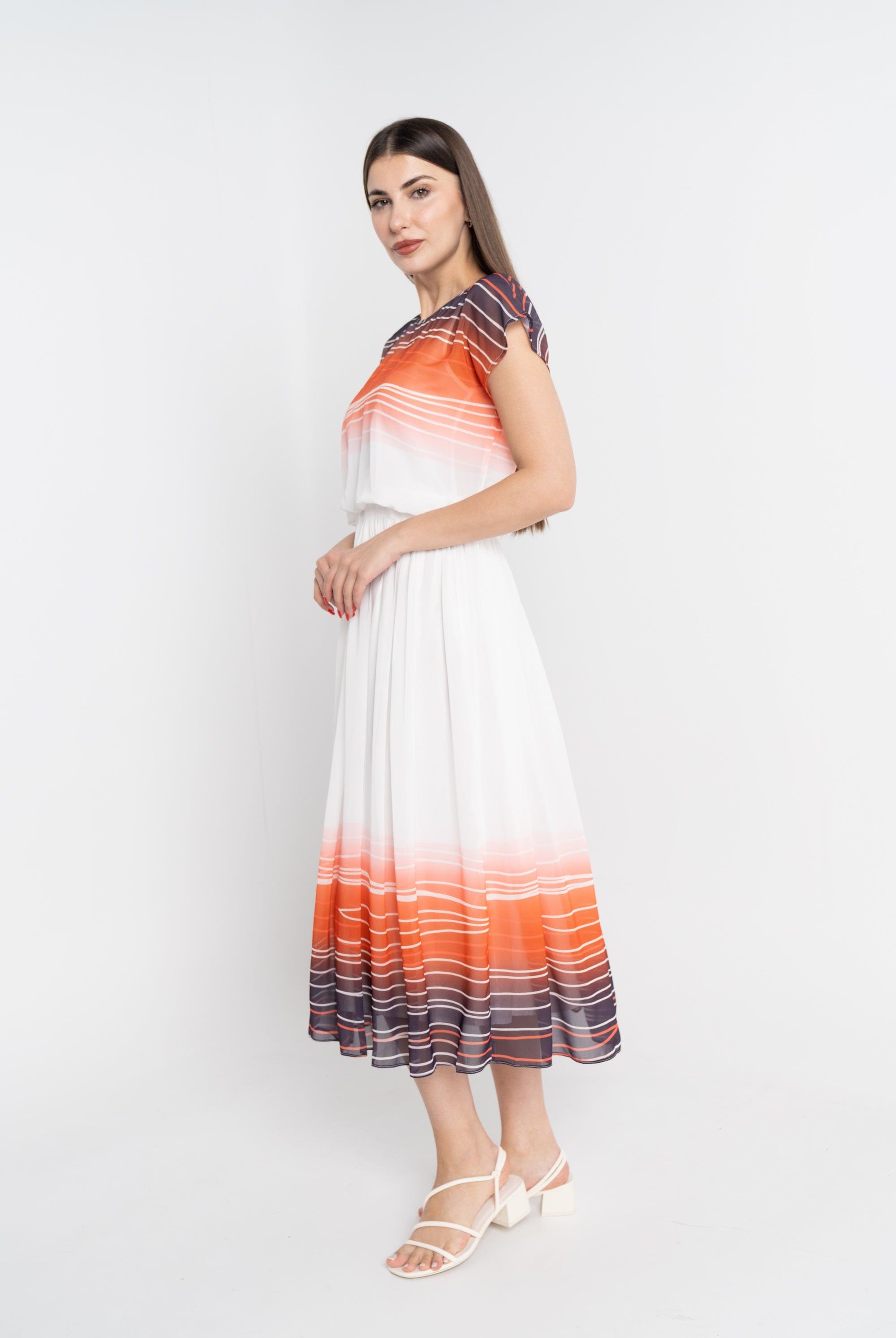 نتشي فستان ميدي مخصر كم قصير منقوش نسائي