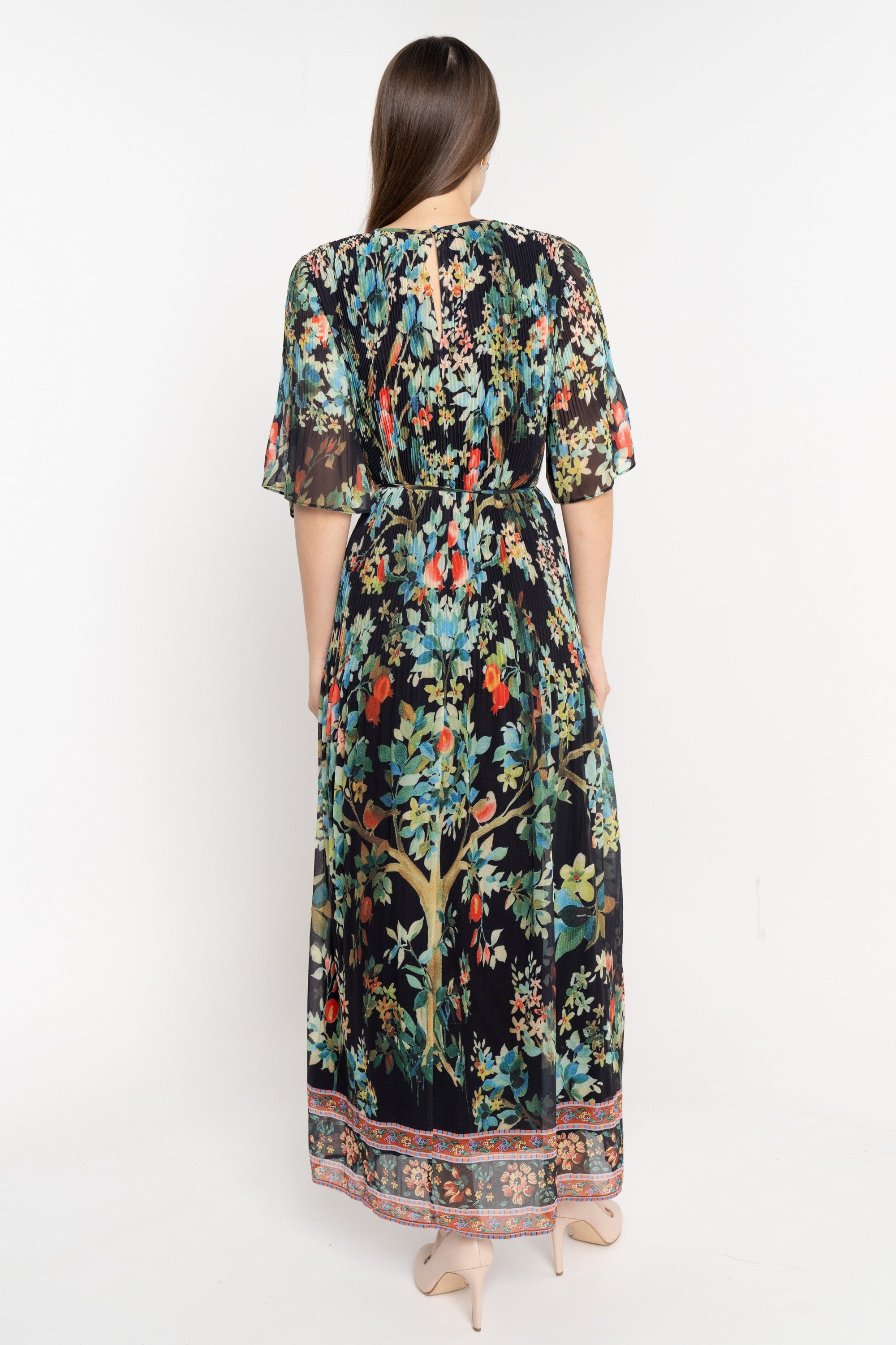 نتشي فستان مخصر منقوش نص كم واسع فراشة