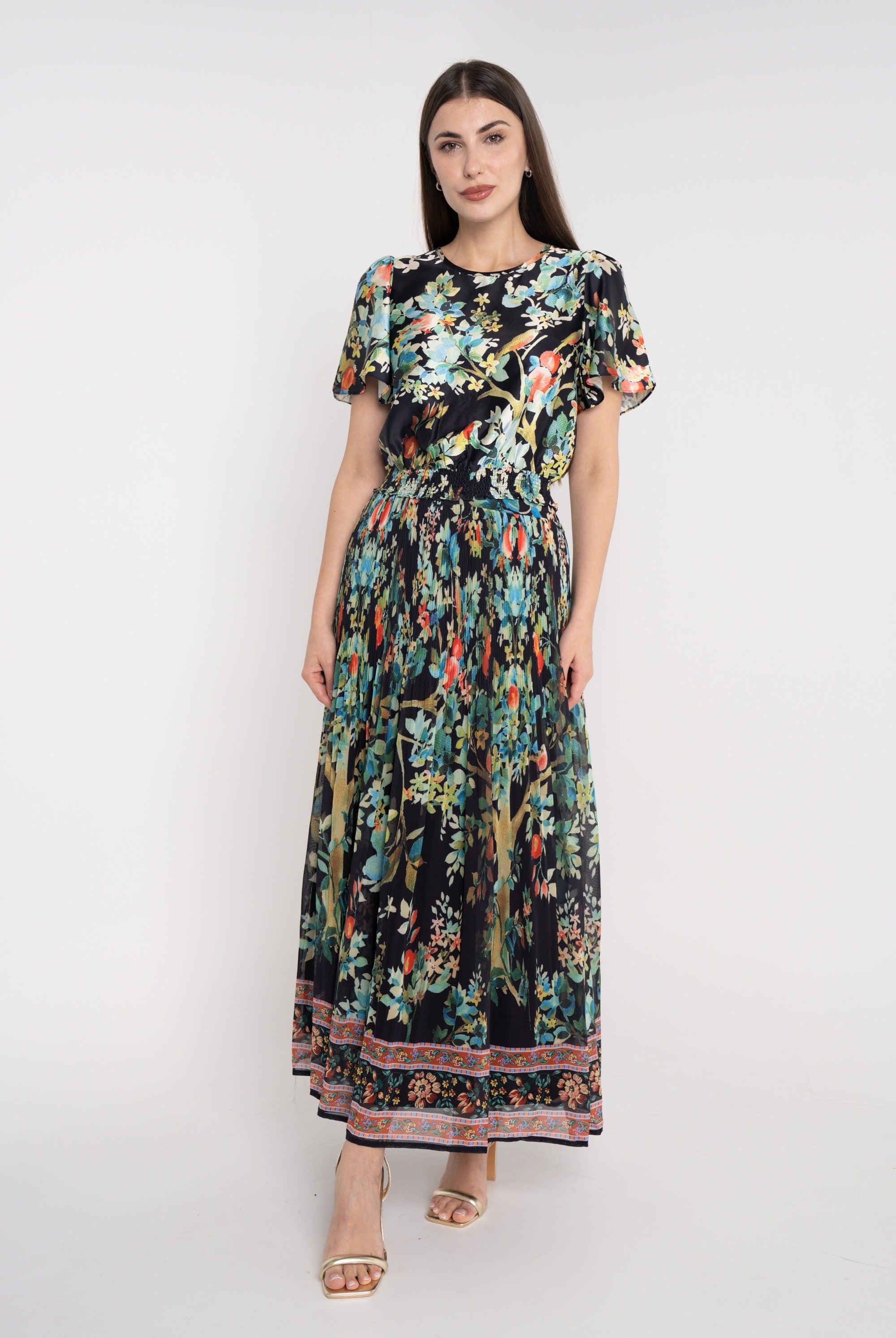 نتشي بلوزة مشجرة خصر مرتفع نص كم واسع نسائي