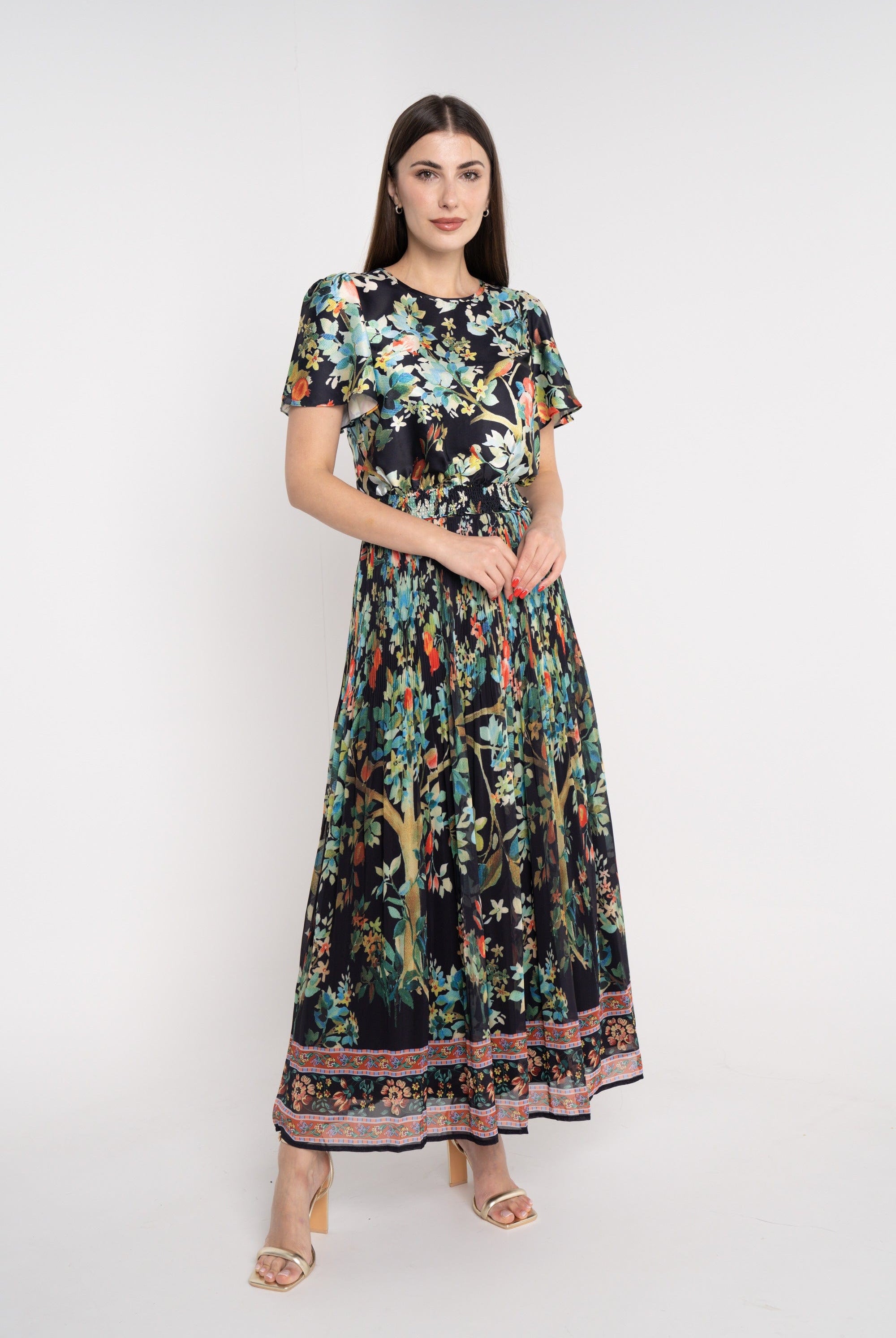 نتشي بلوزة مشجرة خصر مرتفع نص كم واسع نسائي