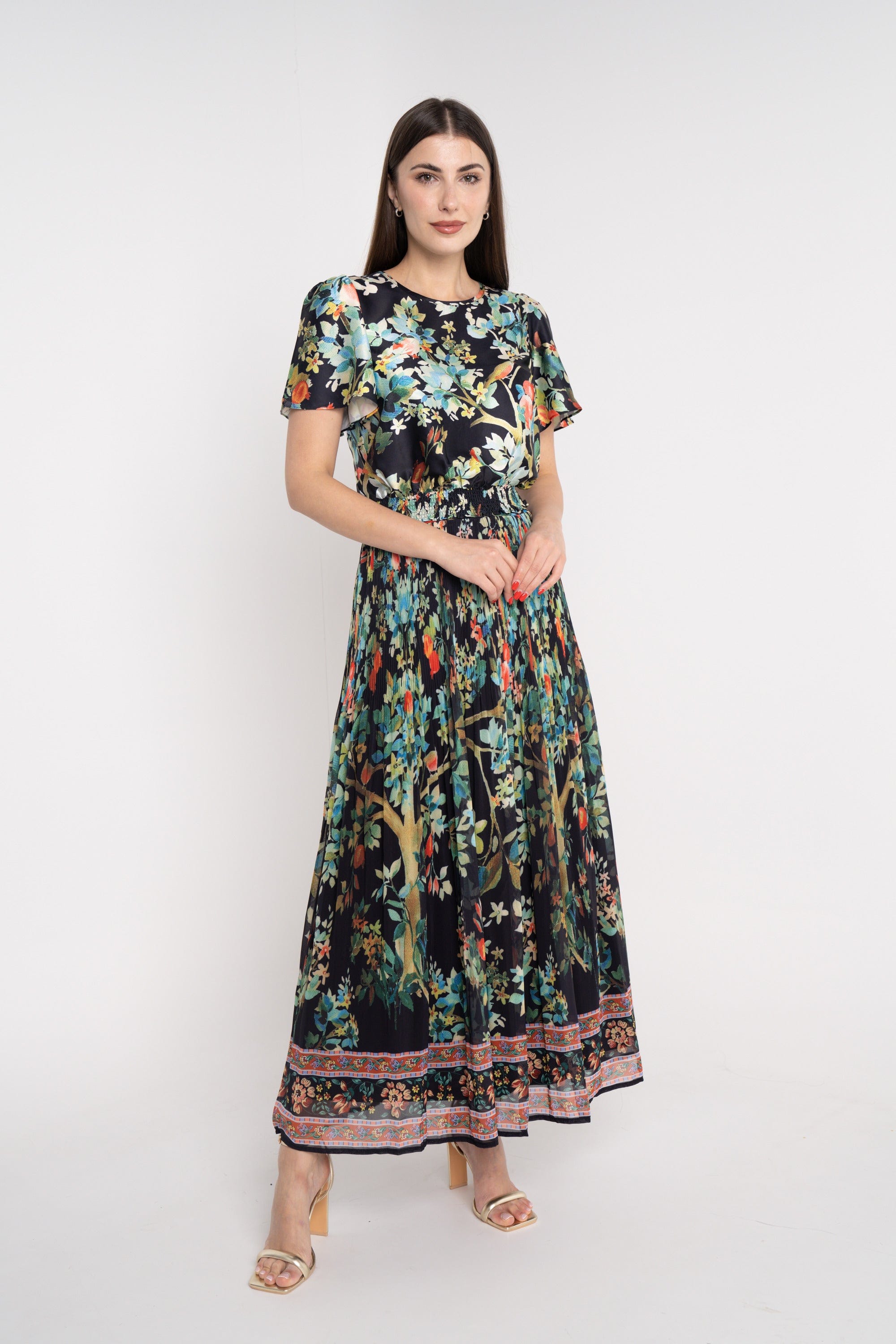 نتشي بلوزة مشجرة خصر مرتفع نص كم واسع نسائي