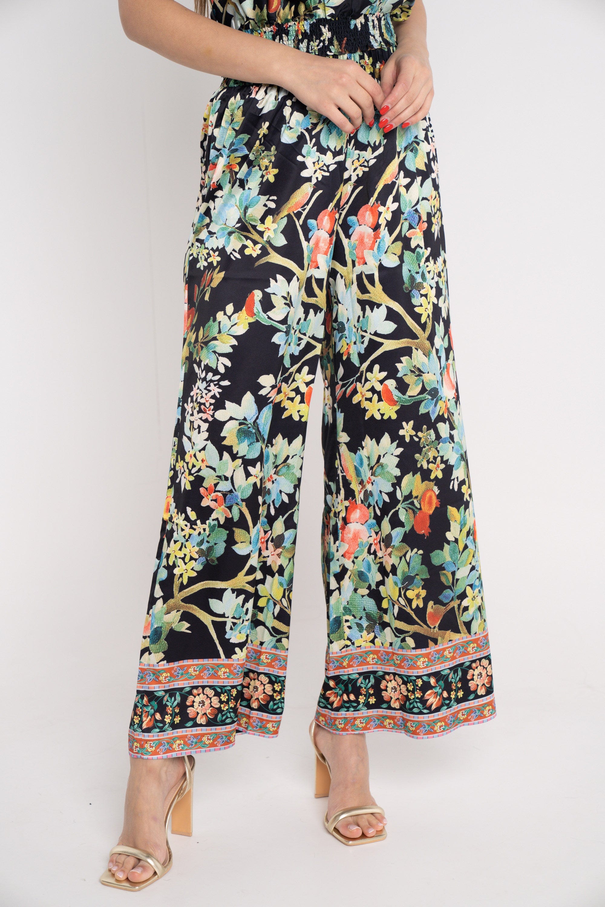 نتشي بنطلون مشجر واسع طويل بخصر مرتفع