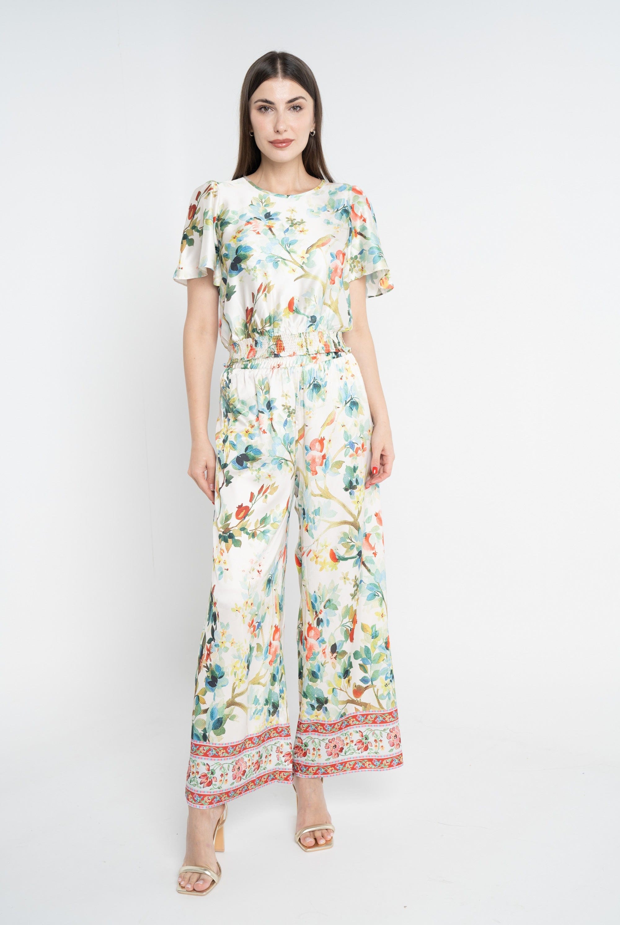 نتشي بنطلون مشجر واسع طويل بخصر مرتفع