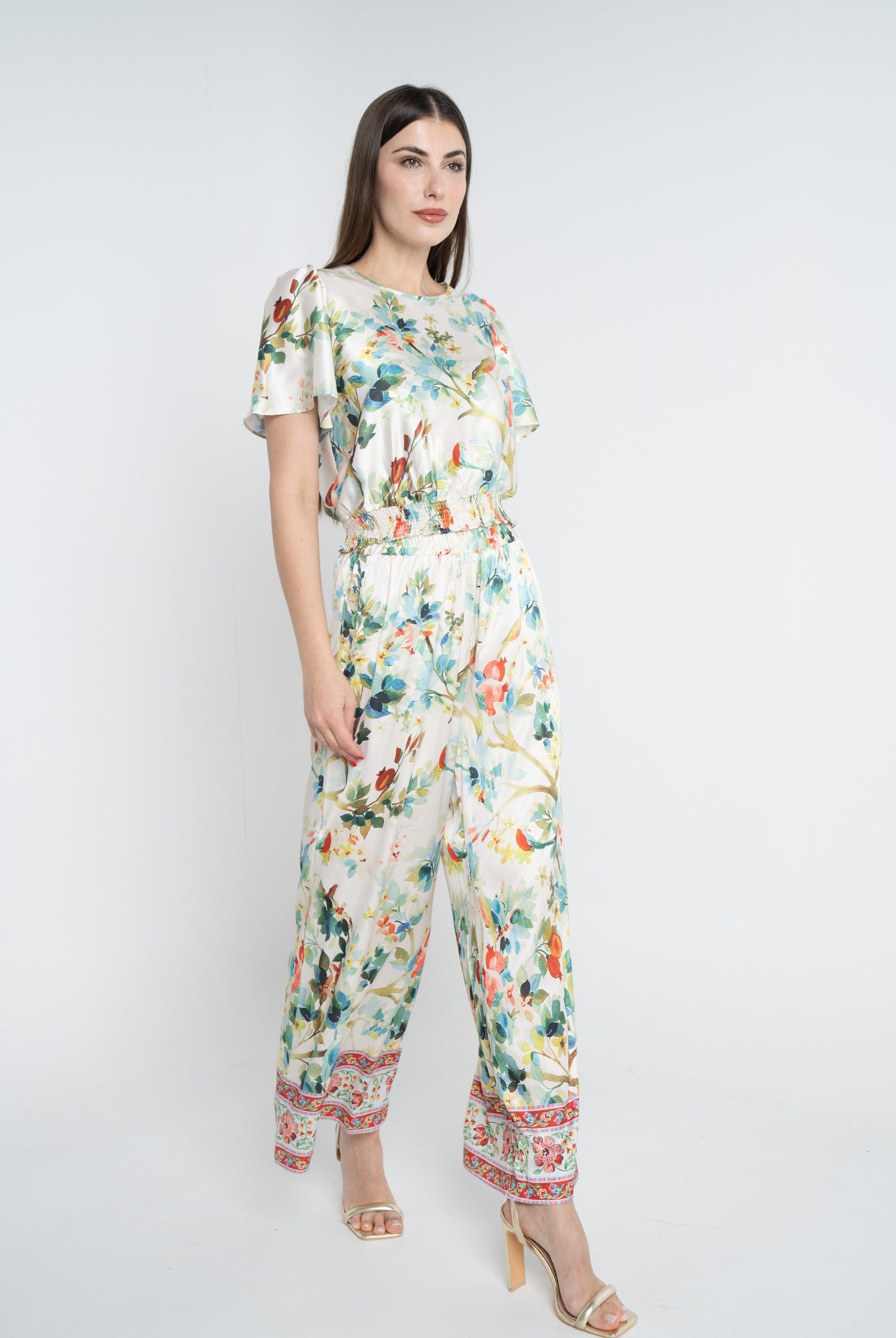 نتشي بنطلون مشجر واسع طويل بخصر مرتفع