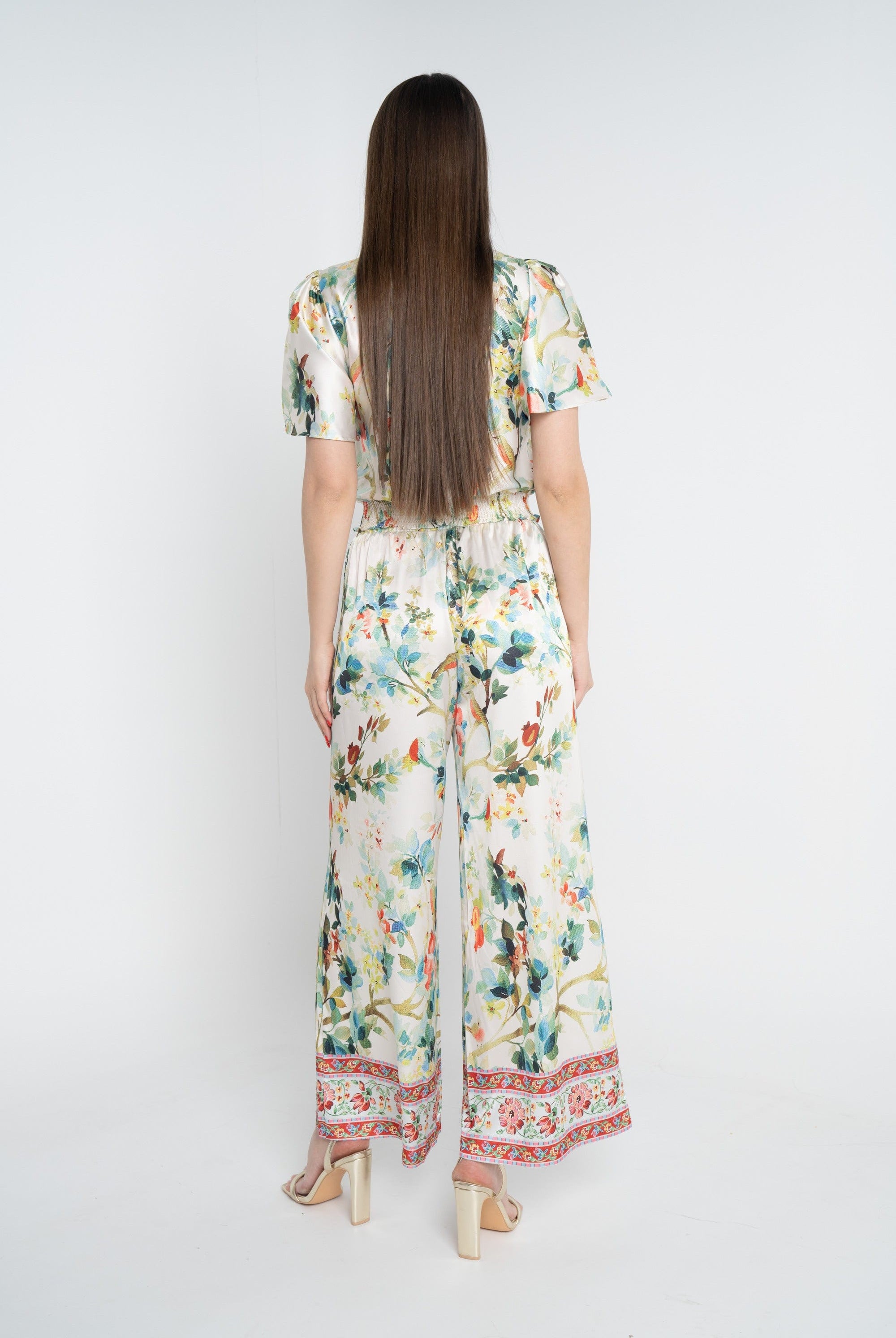 نتشي بنطلون مشجر واسع طويل بخصر مرتفع