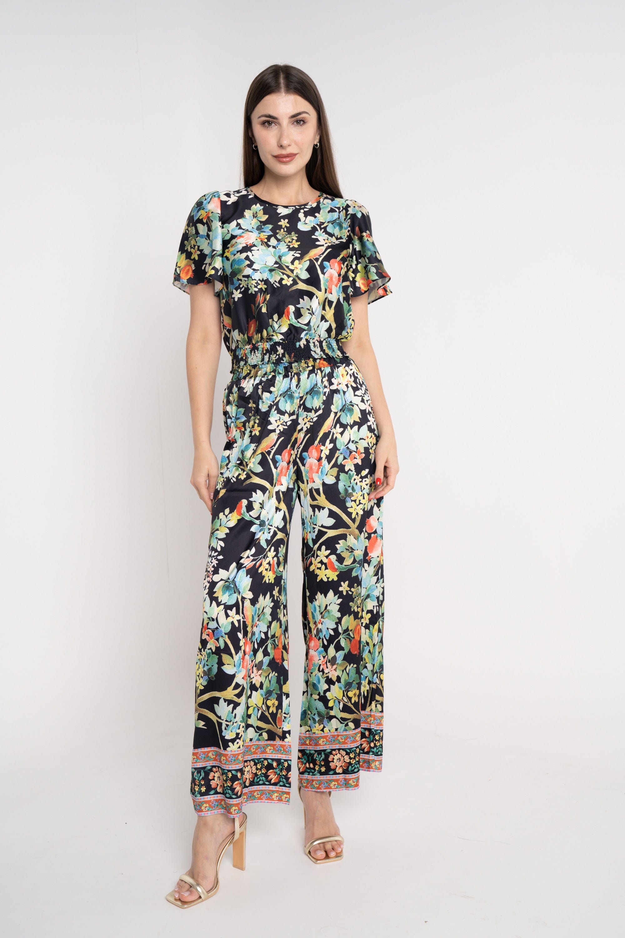 نتشي بنطلون مشجر واسع طويل بخصر مرتفع