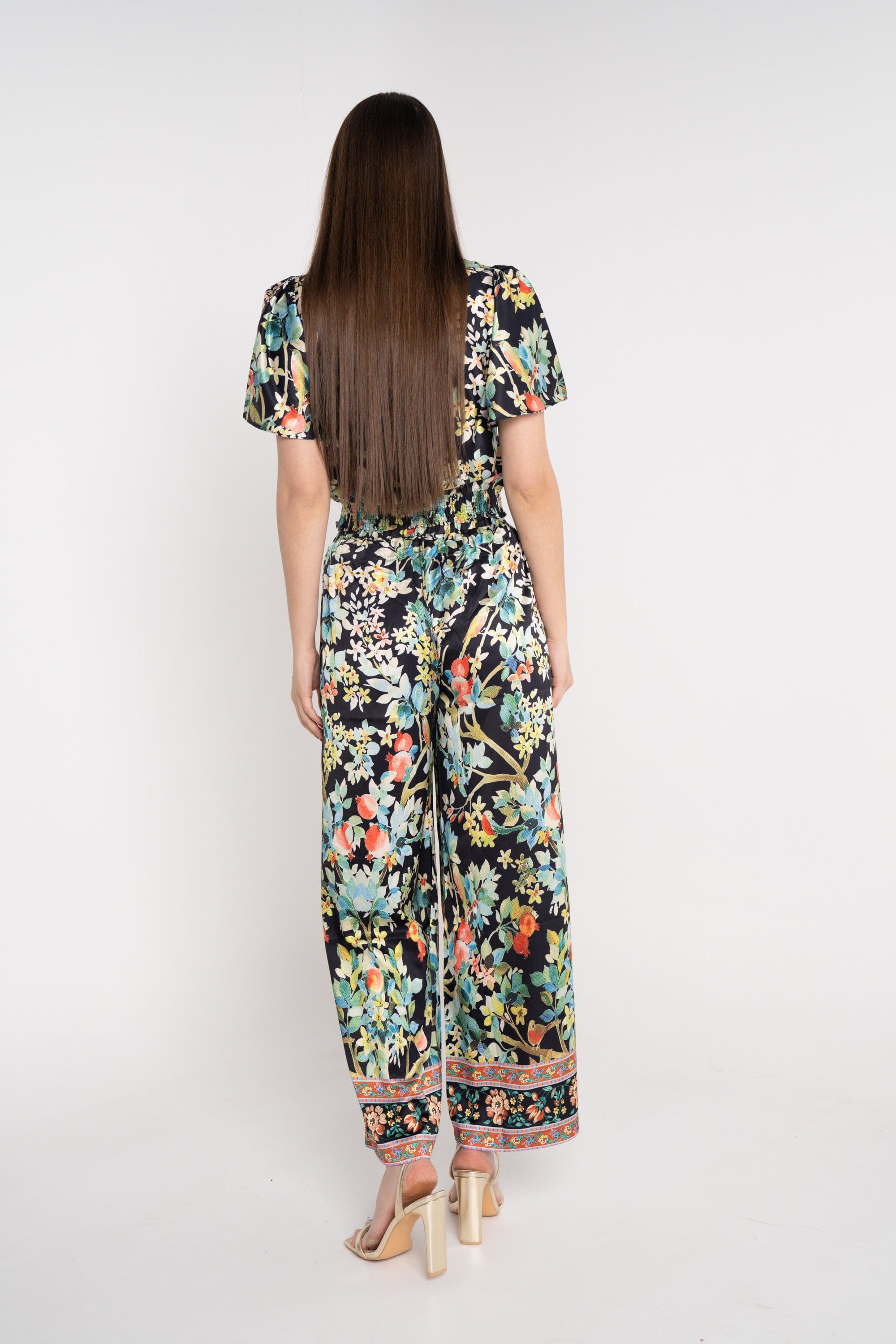 نتشي بنطلون مشجر واسع طويل بخصر مرتفع