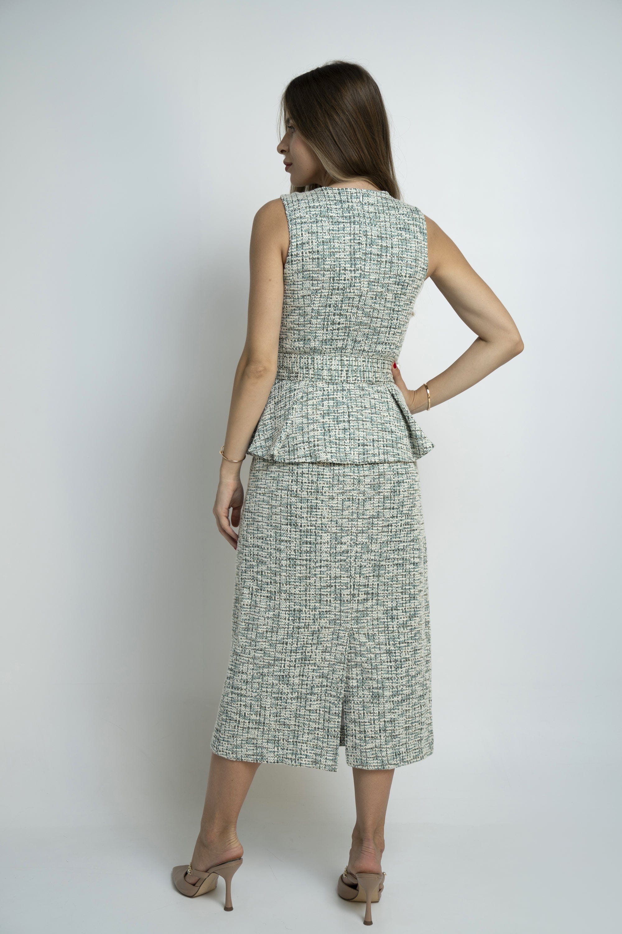 نتشي فستان ميدي منقوش مزين بكشكشة كت نسائي