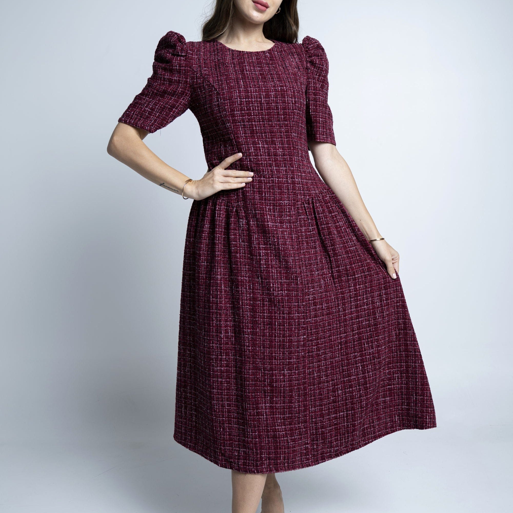 نتشي فستان ملون ميدي كم قصير نسائي