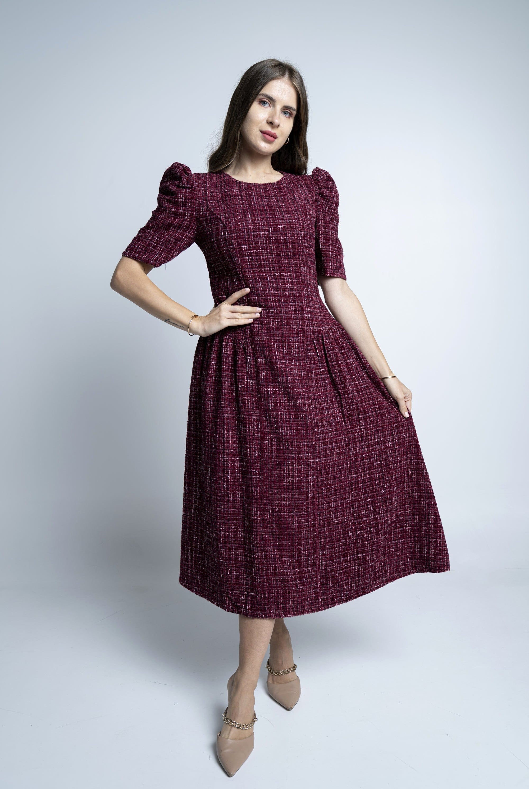 نتشي فستان ملون ميدي كم قصير نسائي