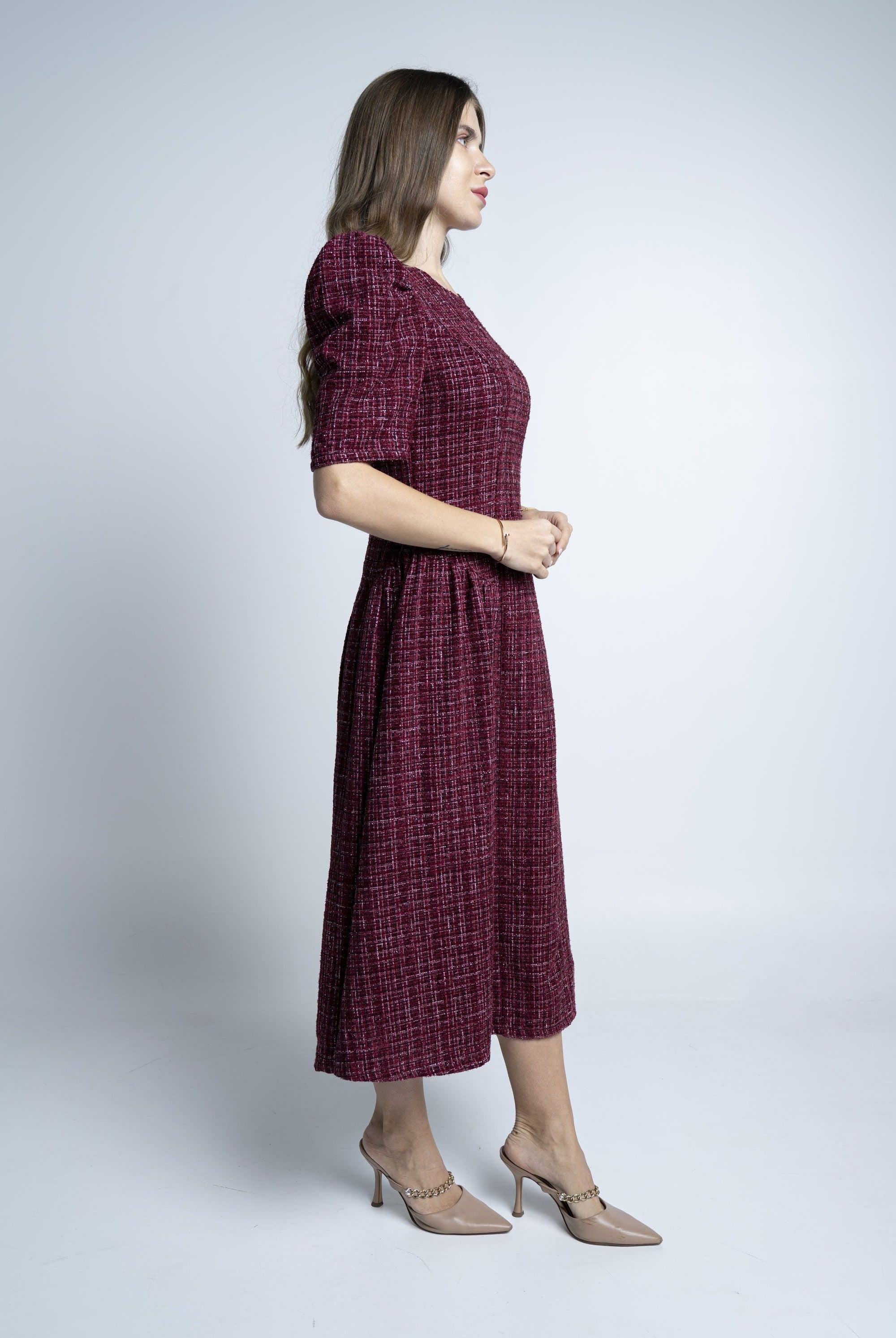 نتشي فستان ملون ميدي كم قصير نسائي