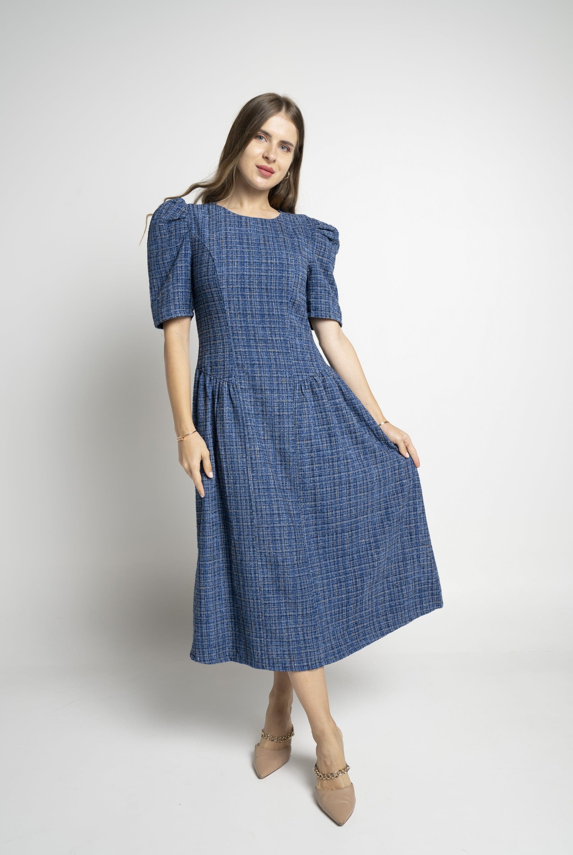 نتشي فستان ملون ميدي كم قصير نسائي