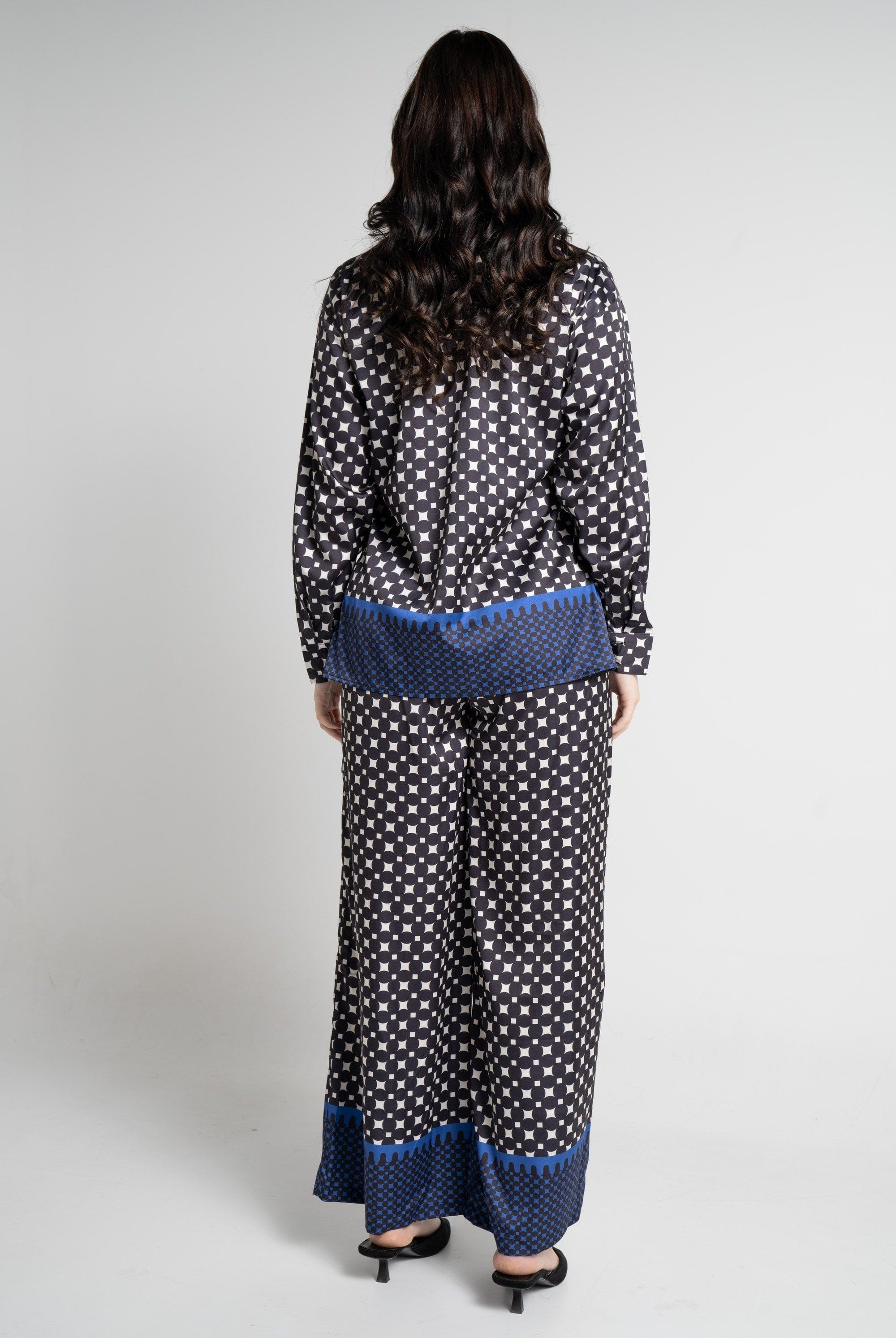 نتشي بنطلون طويل بنقشة رسمية نسائي أزرق