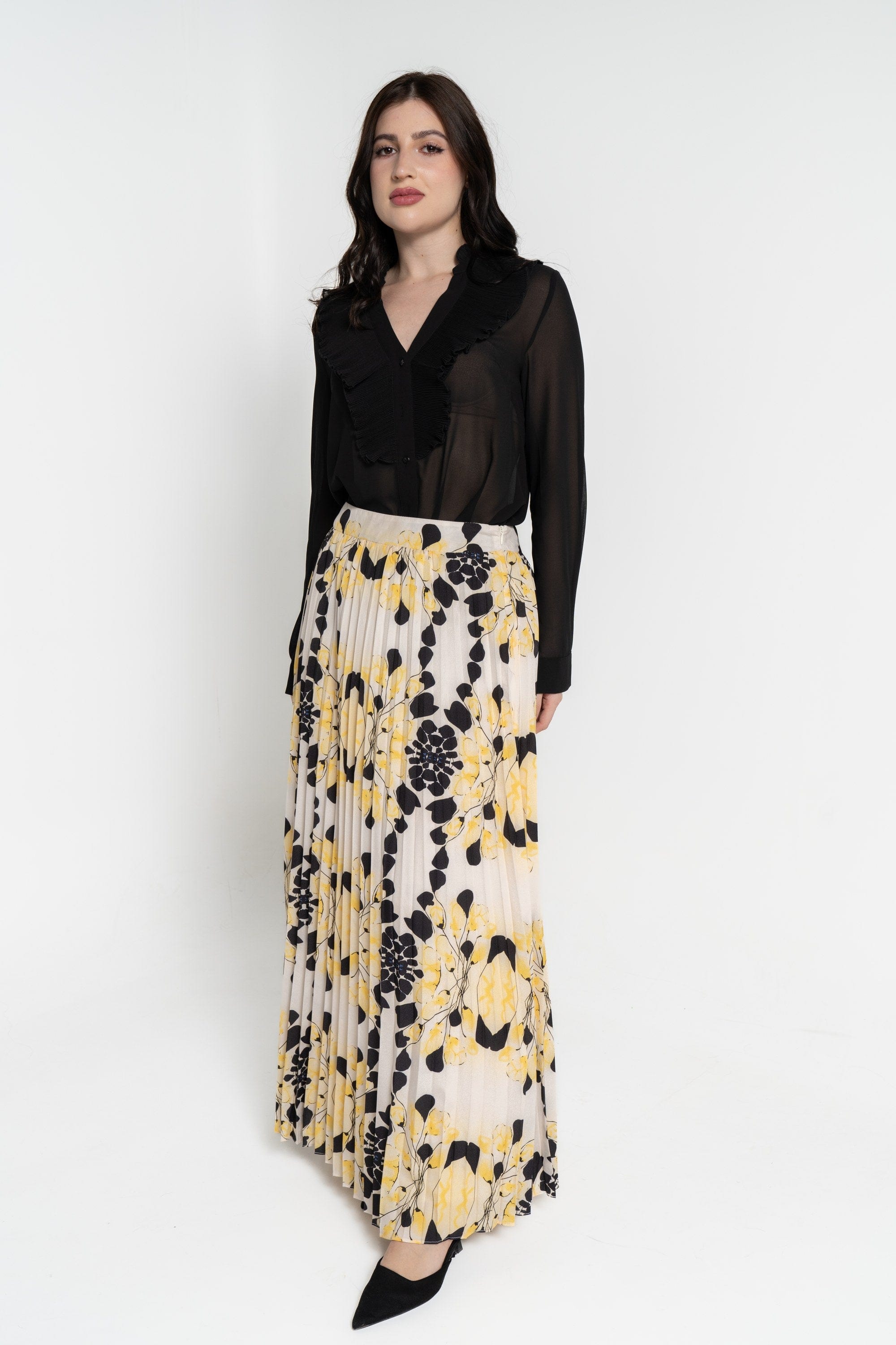 نتشي تنورة طويلة بليسيه موردة نسائي