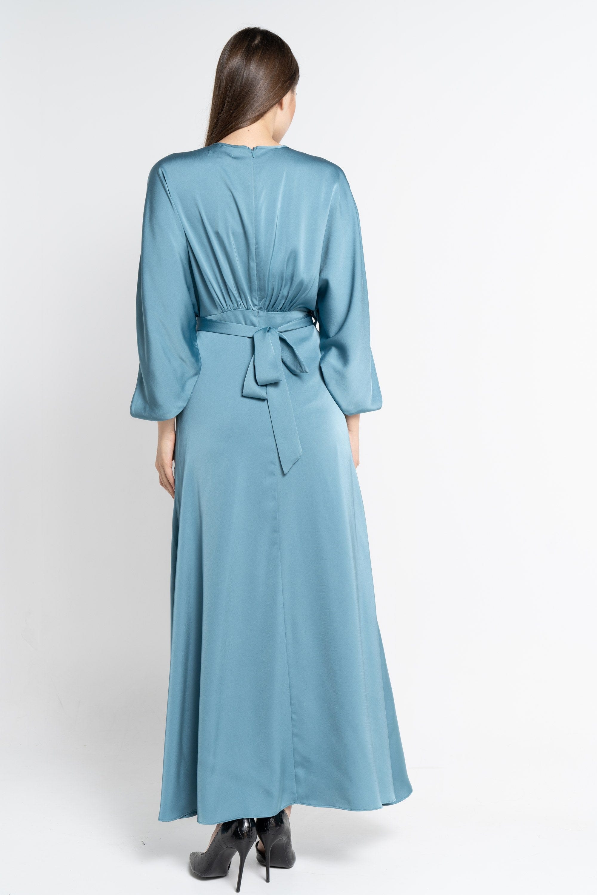 نتشي فستان ماكسي بأكمام فراشة سادة مكشكشة نسائي