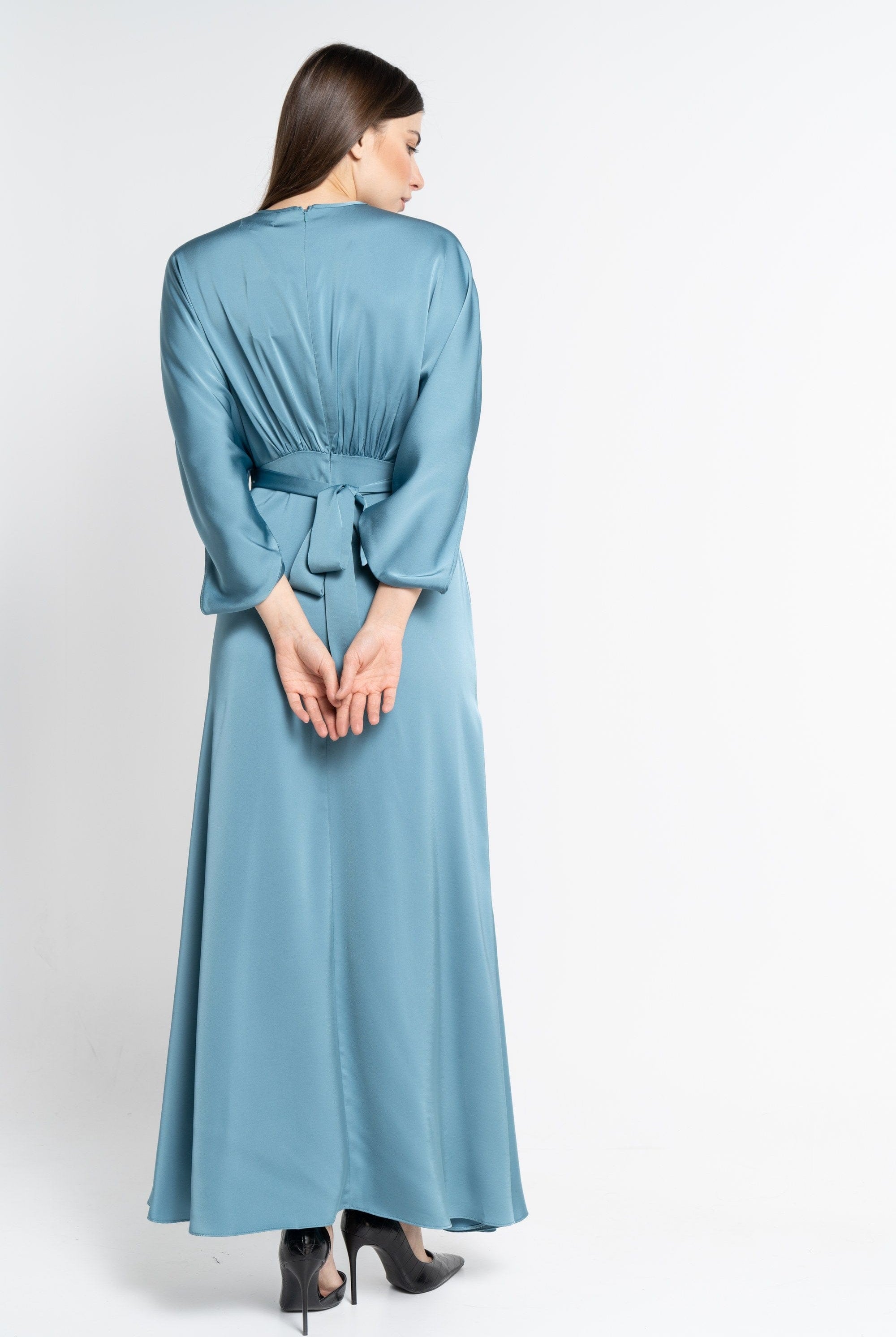 نتشي فستان ماكسي بأكمام فراشة سادة مكشكشة نسائي