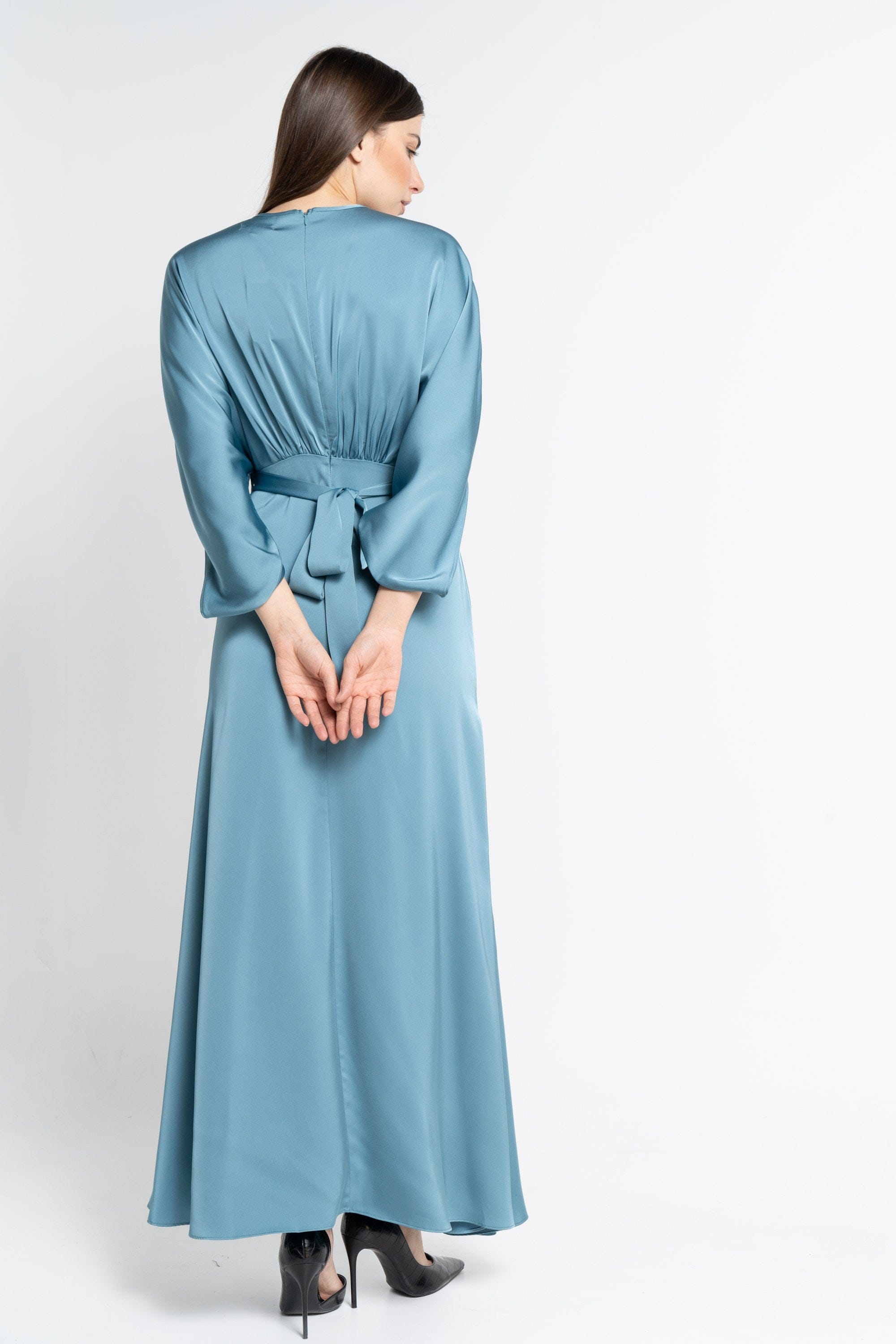 نتشي فستان ماكسي بأكمام فراشة سادة مكشكشة نسائي