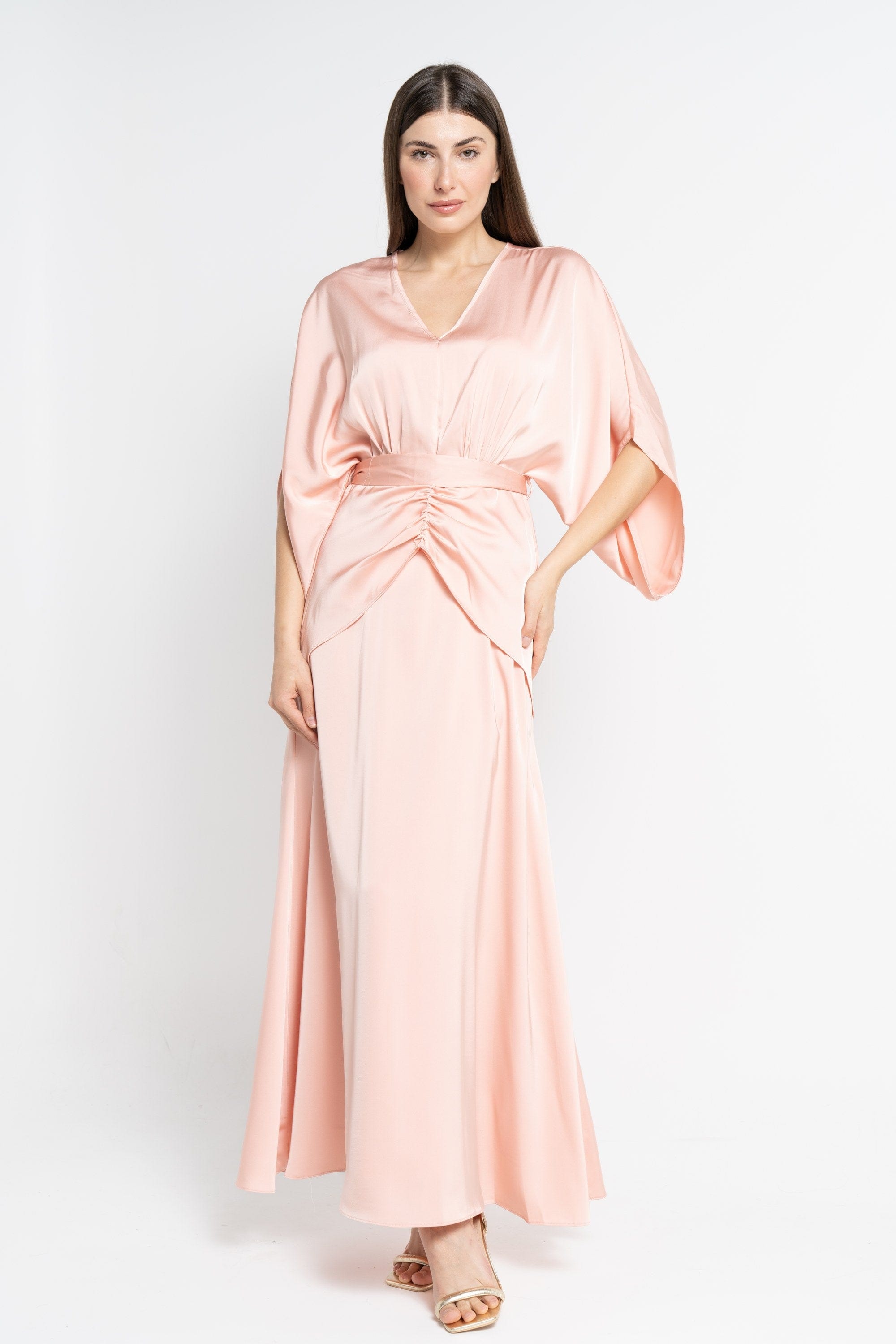 نتشي فستان ماكسي بأكمام فراشة سادة مكشكشة نسائي