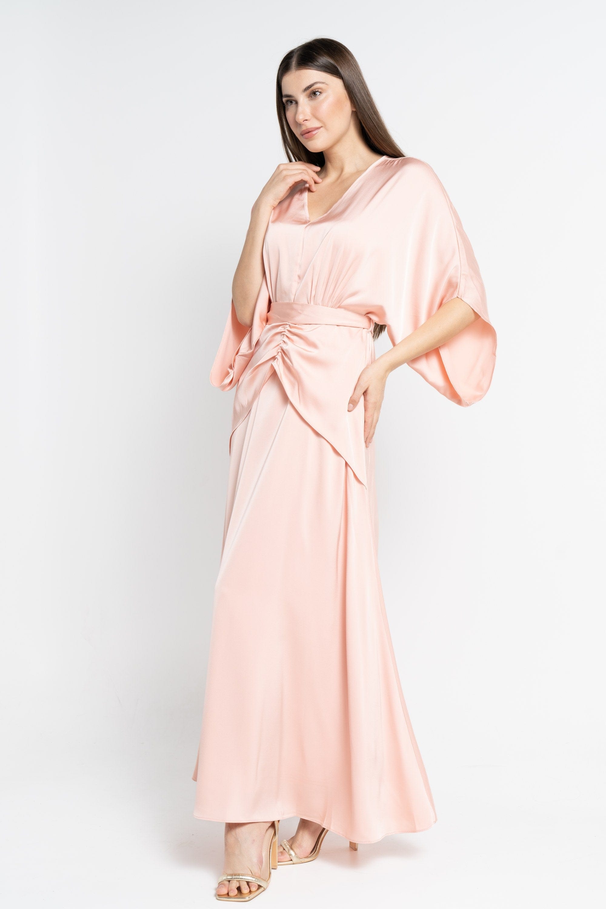 نتشي فستان ماكسي بأكمام فراشة سادة مكشكشة نسائي