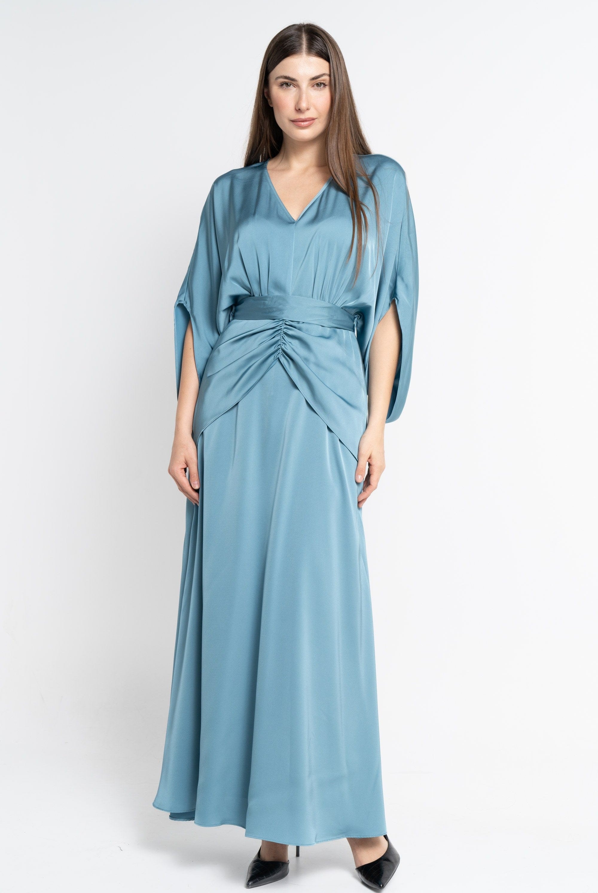 نتشي فستان ماكسي بأكمام فراشة سادة مكشكشة نسائي