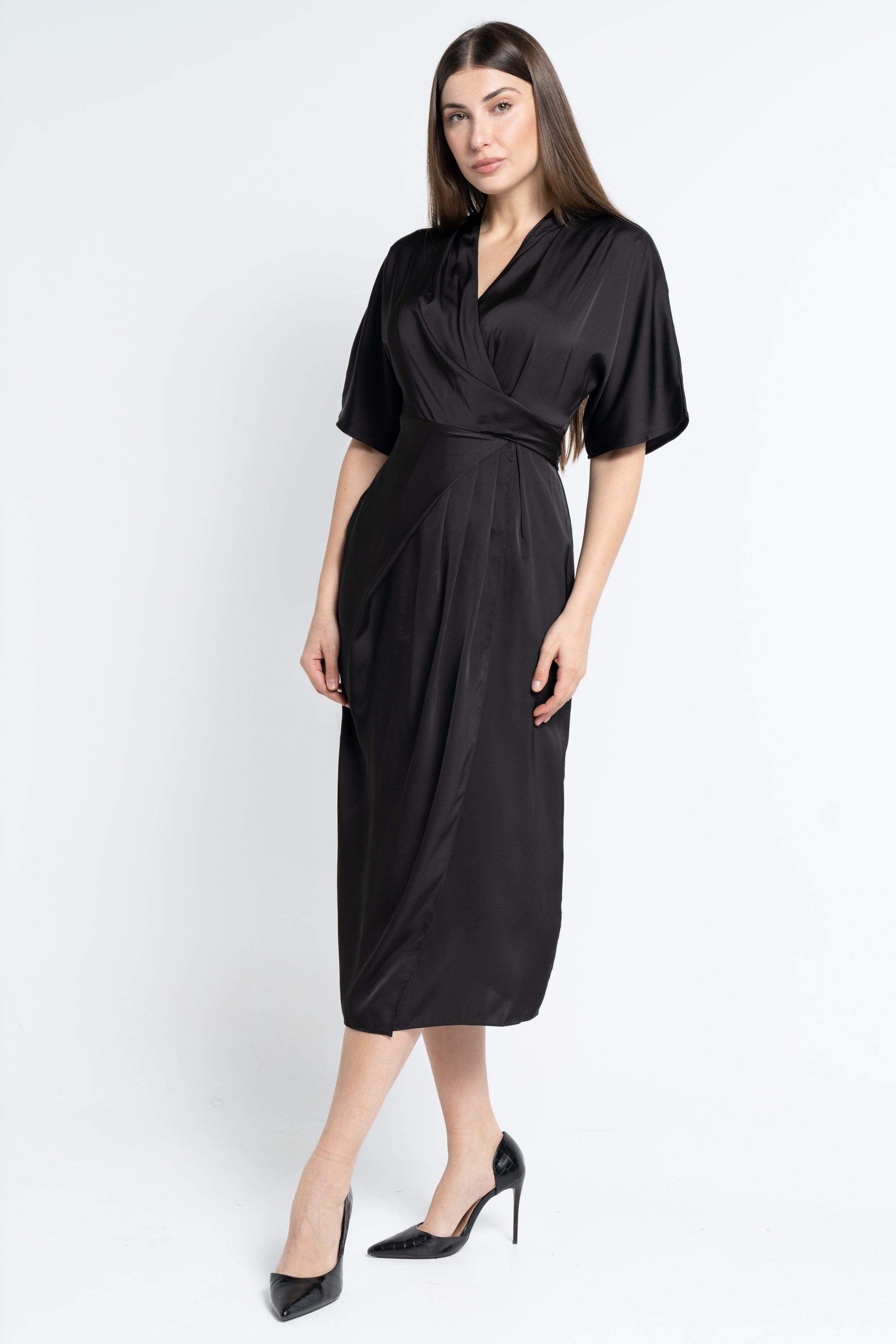 نتشي فستان ميدي بأكمام فراشة مخصرة نص كم بف نسائي