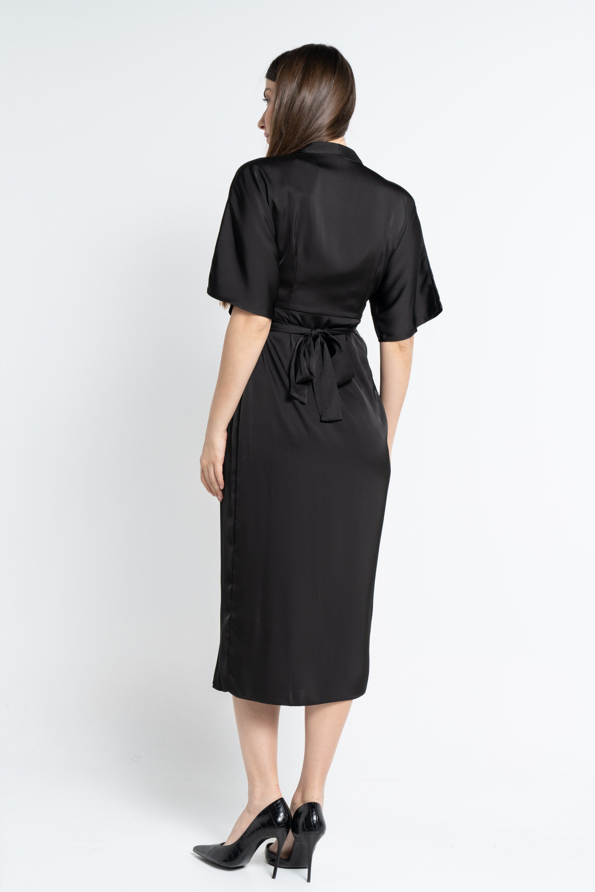 نتشي فستان ميدي بأكمام فراشة مخصرة نص كم بف نسائي