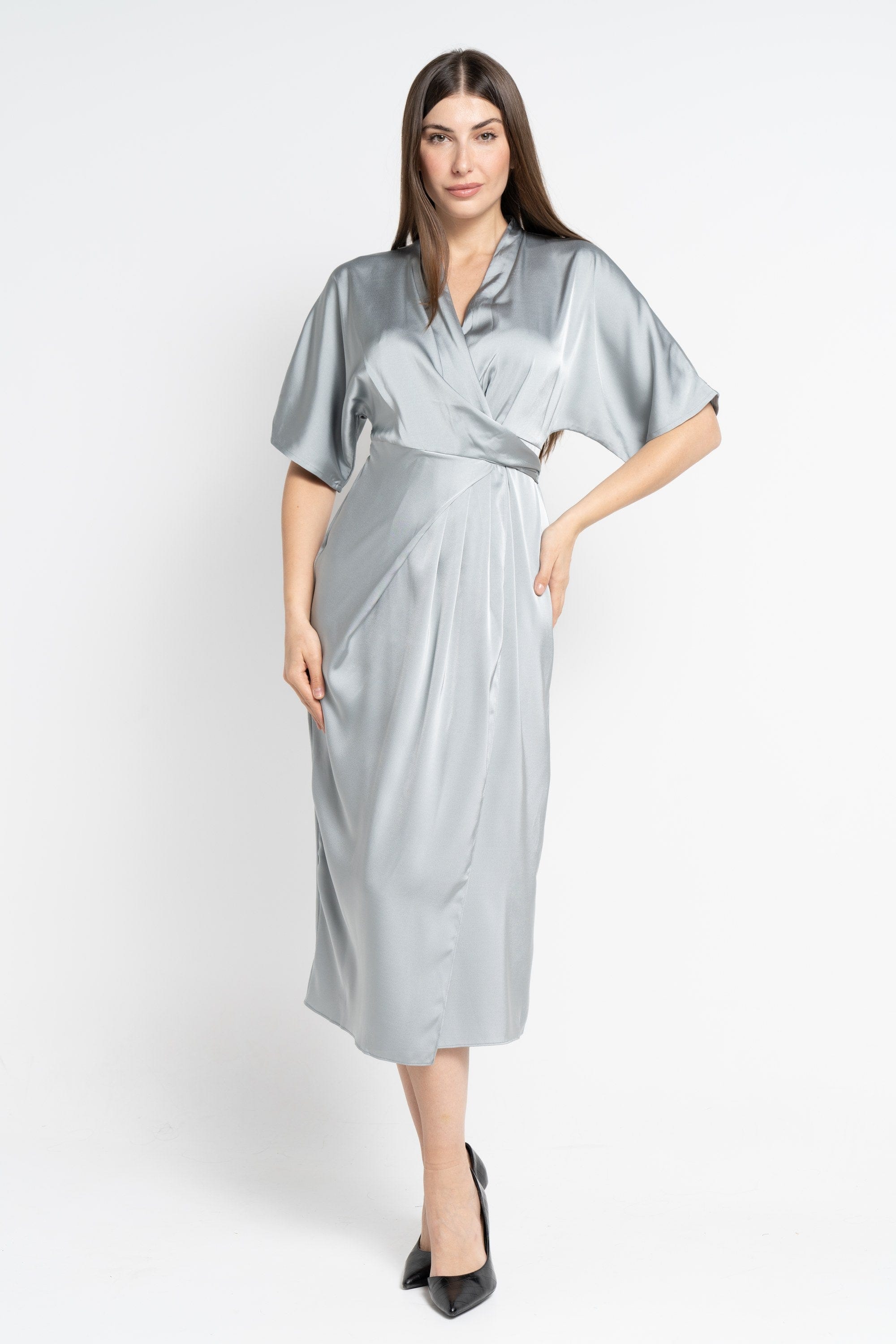 نتشي فستان ميدي بأكمام فراشة مخصرة نص كم بف نسائي