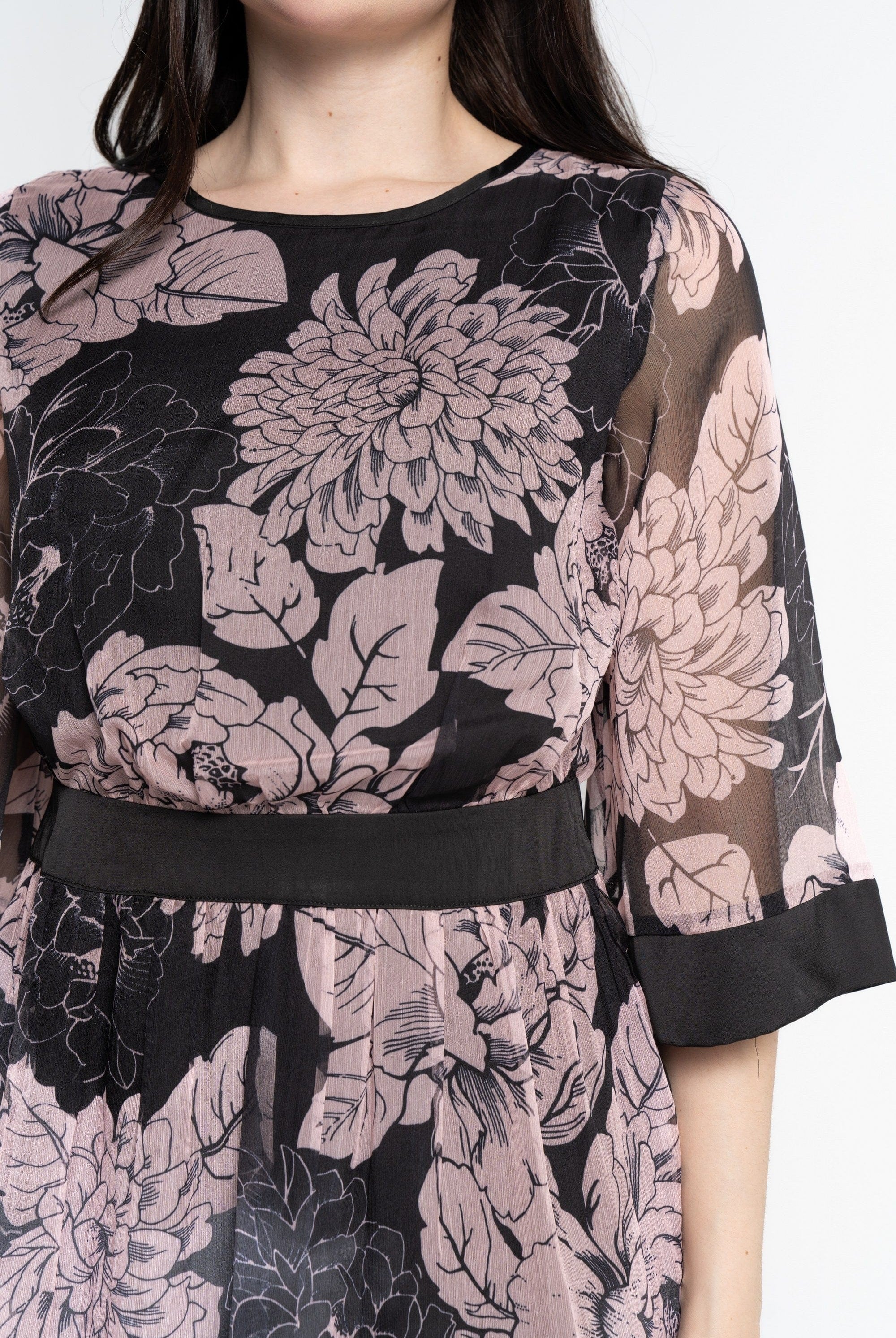 نتشي فستان ميدي بأكمام 3/4 مورد شيفون نسائي