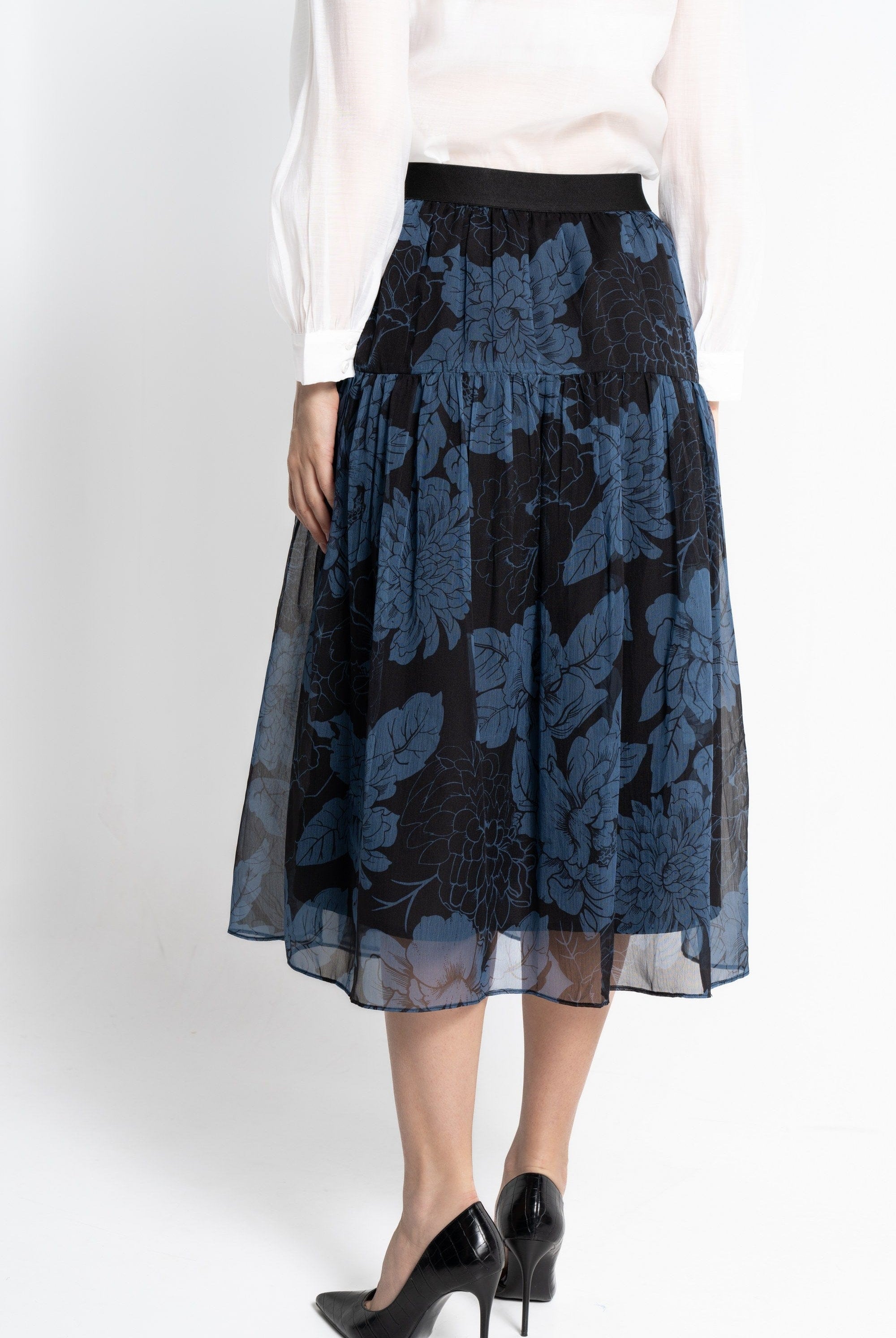 نتشي تنورة ميدي نسائية شيفون مشجرة