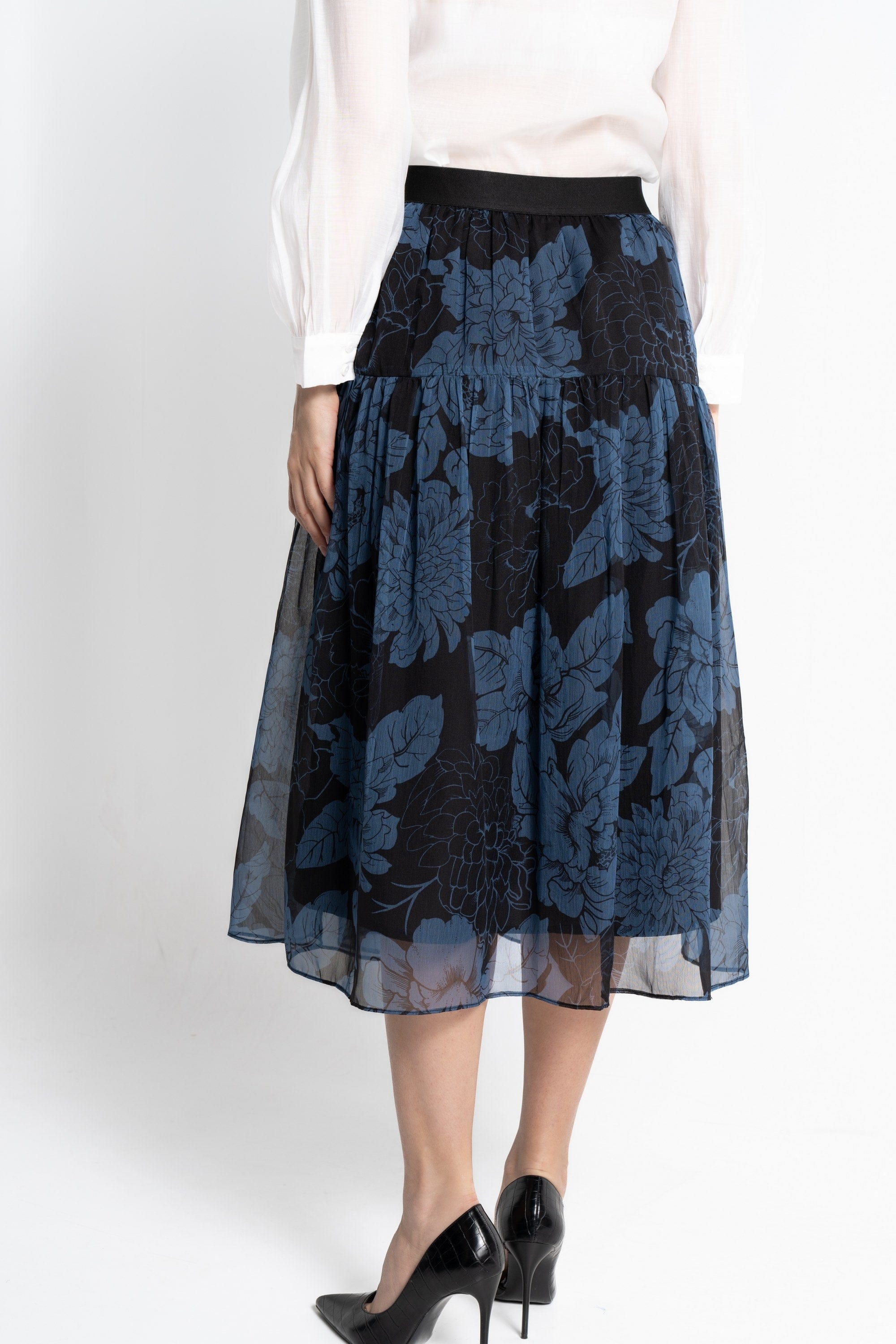 نتشي تنورة ميدي نسائية شيفون مشجرة